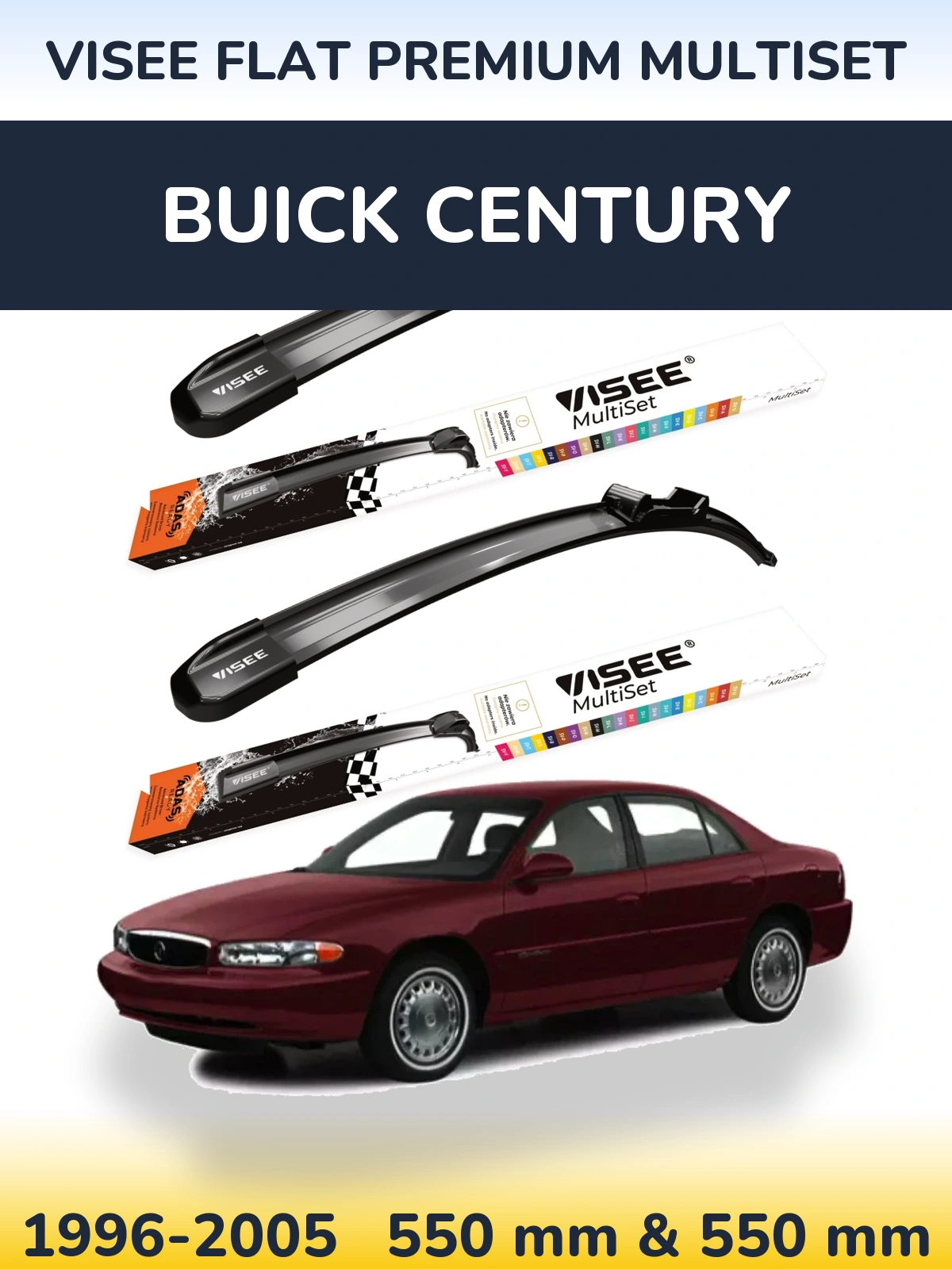 Komplet przednich wycieraczek VISEE FLAT PREMIUM MultiSet 550 & 550 mm do Buick Century 1996-2005