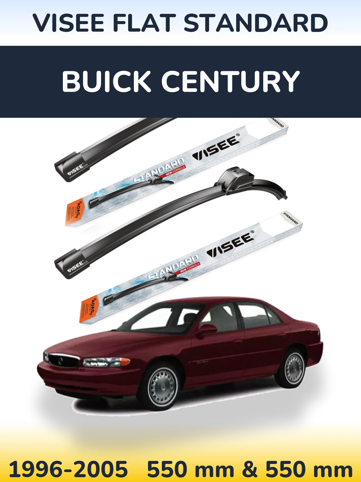 Front wiper blade set VISEE FLAT STANDARD 550 & 550 mm for Buick Century 1996-2005