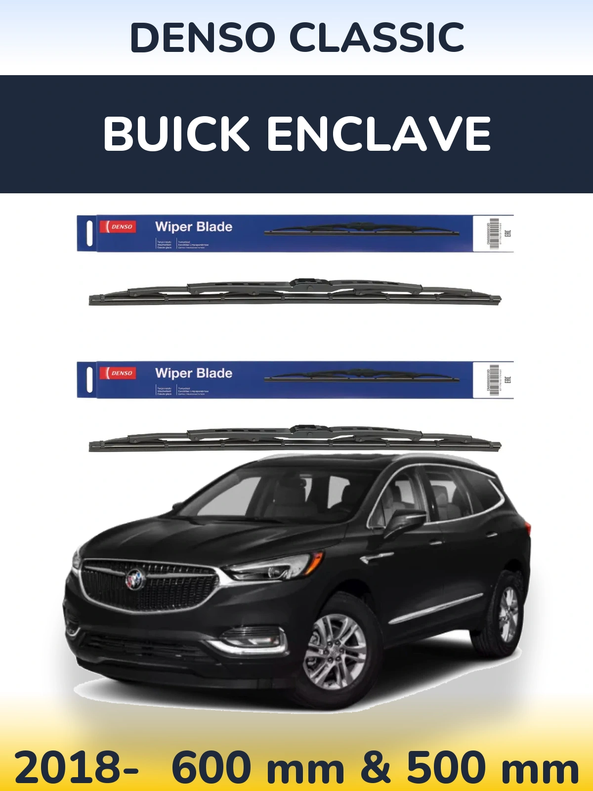Комплект передних дворников Denso Classic 600 & 500 мм для Buick Enclave 2018-2026
