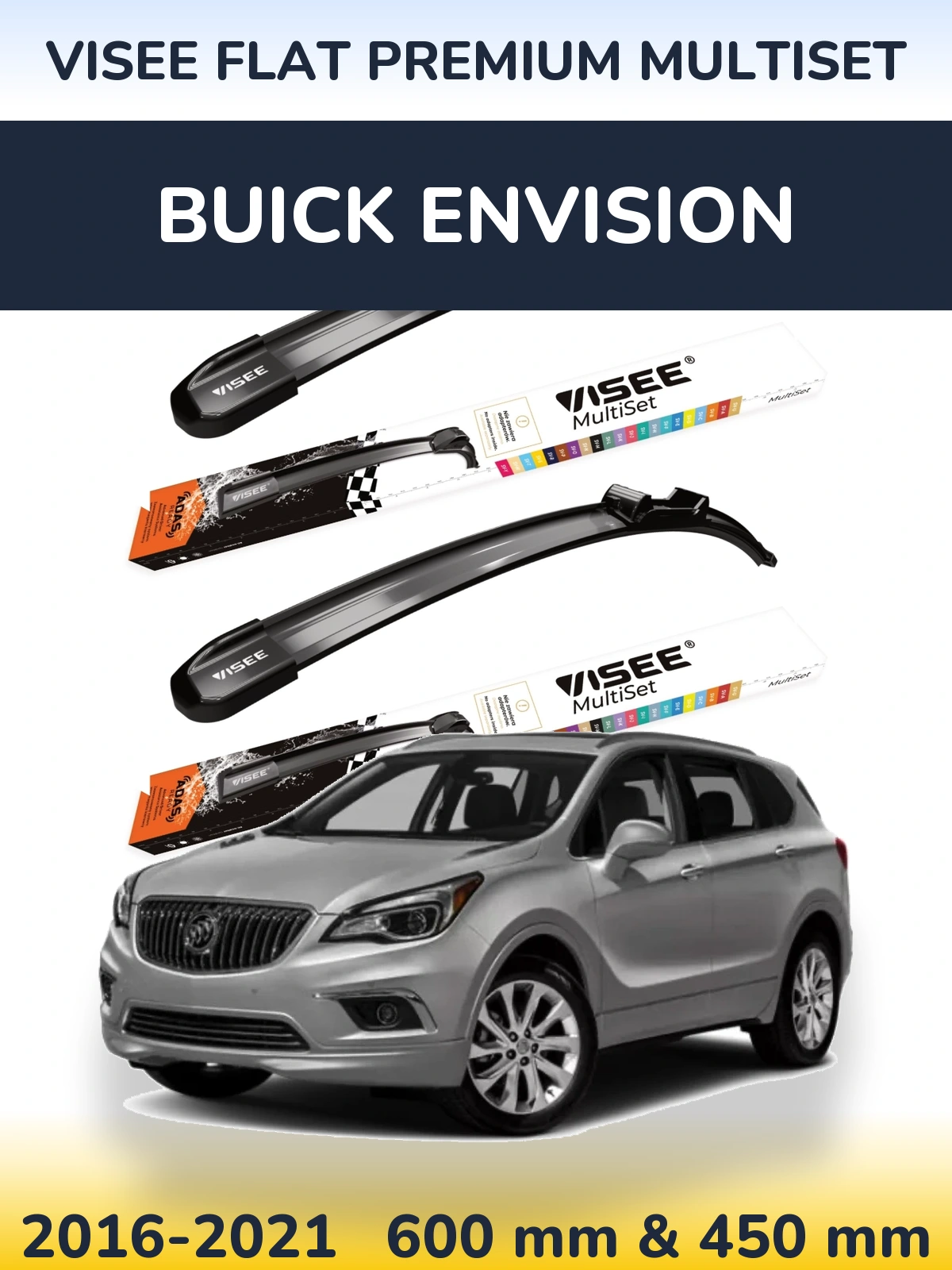 Комплект передних дворников VISEE FLAT PREMIUM MultiSet 600 & 450 мм для Buick Envision 2016-2021