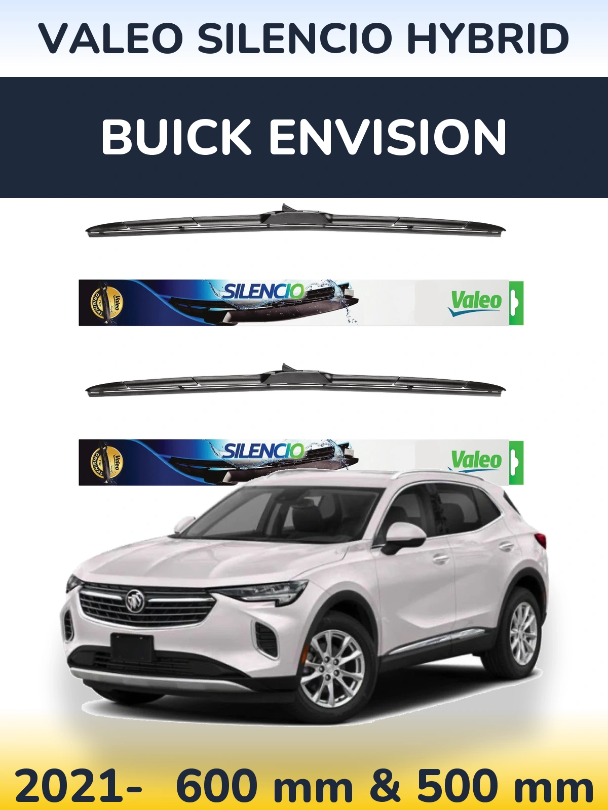 Komplet przednich wycieraczek Valeo Silencio Hybrid 600 & 500 mm do Buick Envision 2021-2026