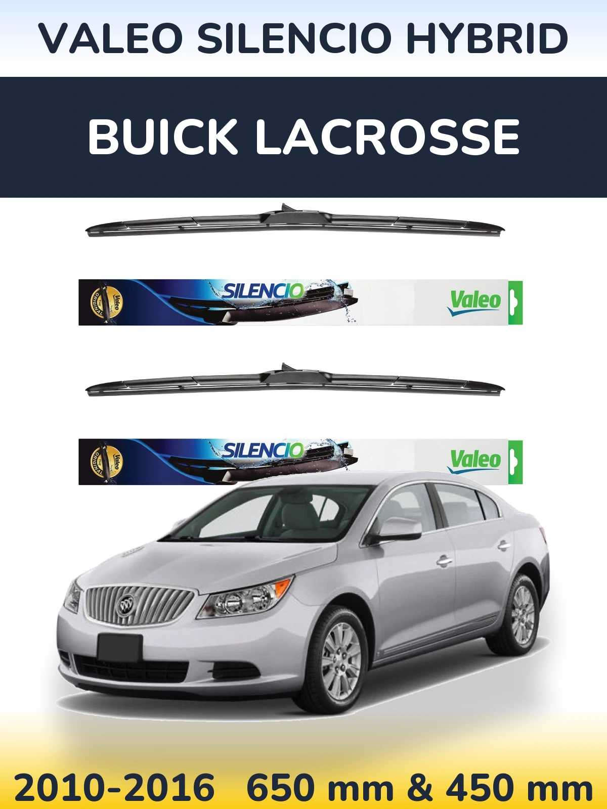 Комплект передних дворников Valeo Silencio Hybrid 650 & 450 мм для Buick LaCrosse 2010-2016