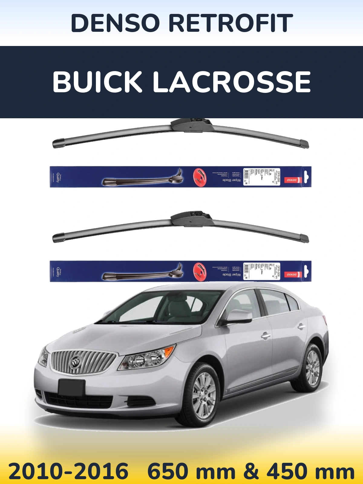 Komplet przednich wycieraczek Denso Retrofit 650 & 450 mm do Buick LaCrosse 2010-2016
