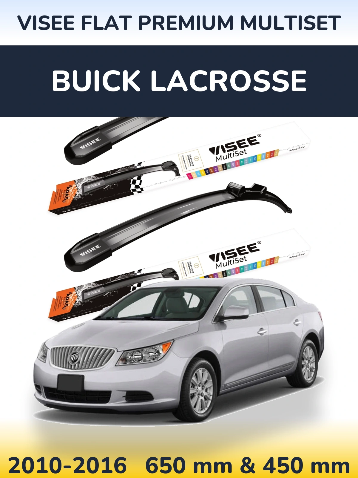 Комплект передних дворников VISEE FLAT PREMIUM MultiSet 650 & 450 мм для Buick LaCrosse 2010-2016