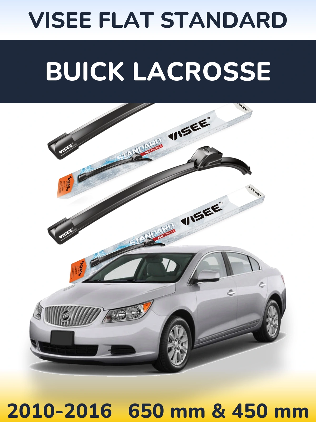 Komplet przednich wycieraczek VISEE FLAT STANDARD 650 & 450 mm do Buick LaCrosse 2010-2016
