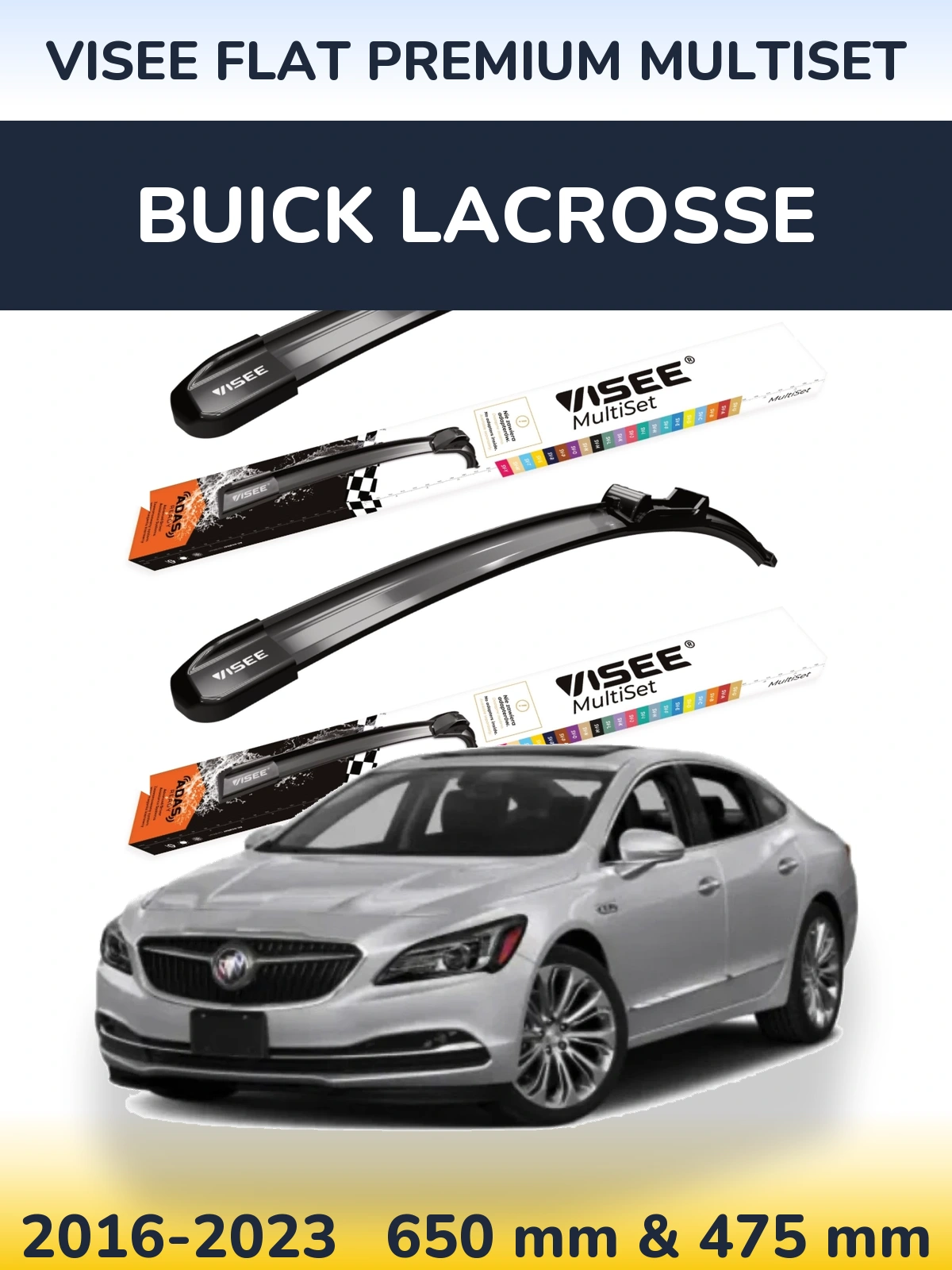 Комплект передних дворников VISEE FLAT PREMIUM MultiSet 650 & 475 мм для Buick LaCrosse 2016-2023