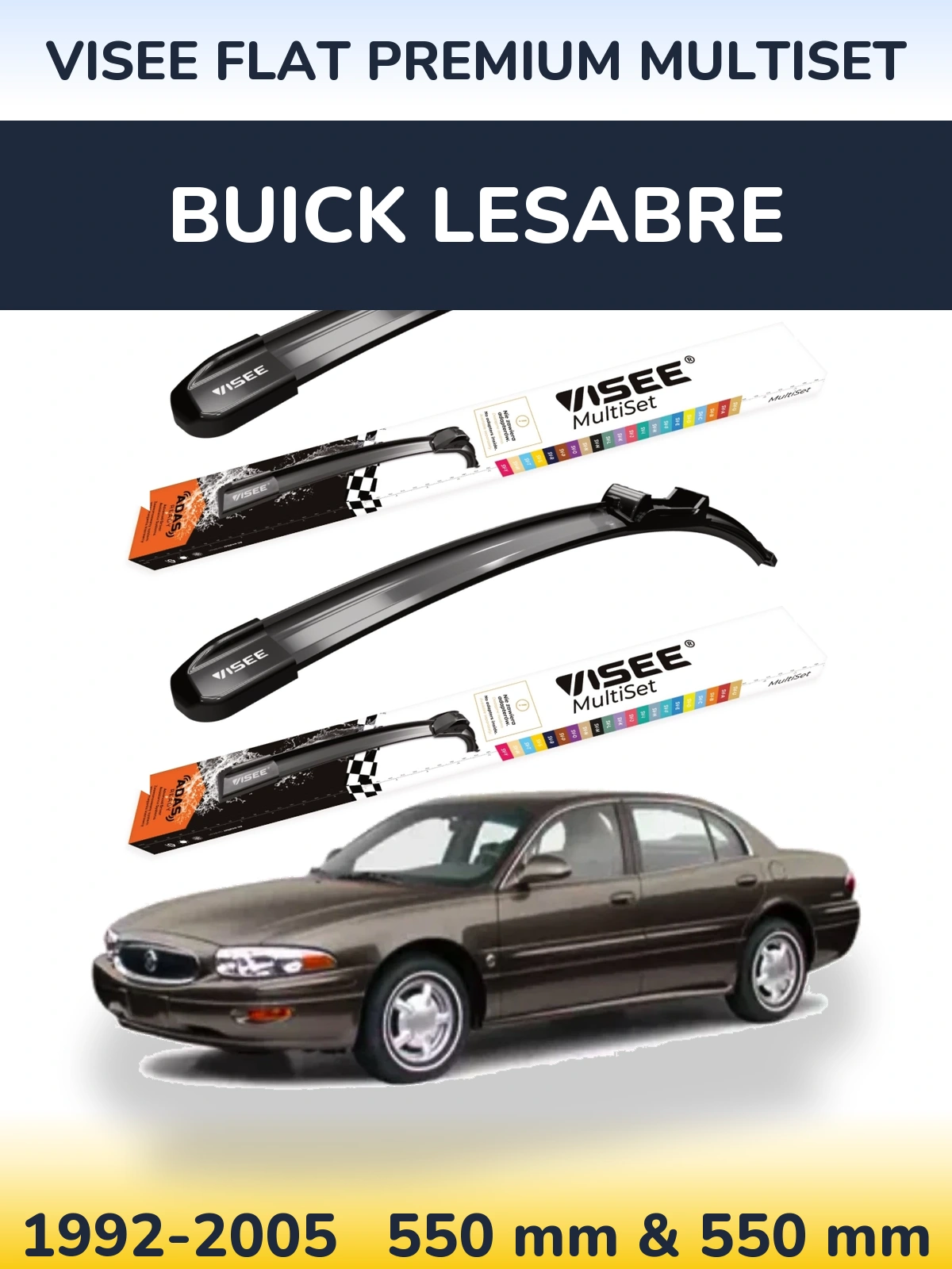 Front wiper blade set VISEE FLAT PREMIUM MultiSet 550 & 550 mm for Buick LeSabre 1992-2005