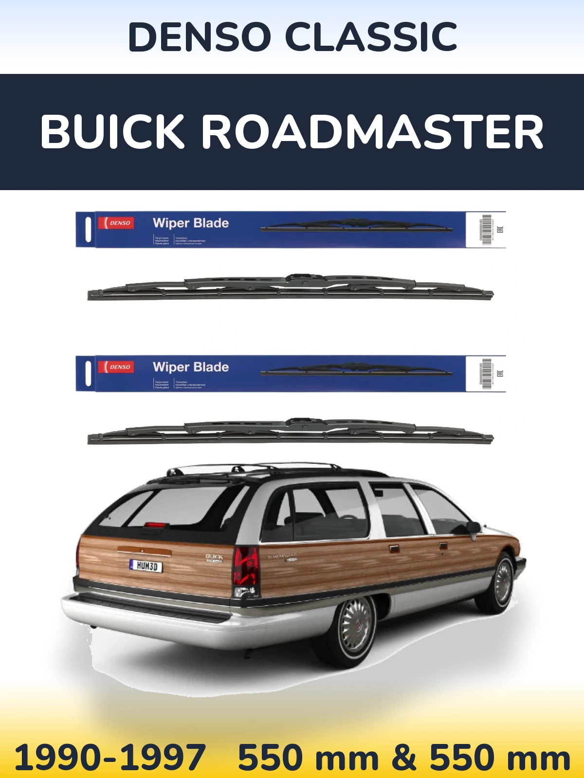 Front wiper blade set Denso Classic 550 & 550 mm for Buick Roadmaster 1990-1997