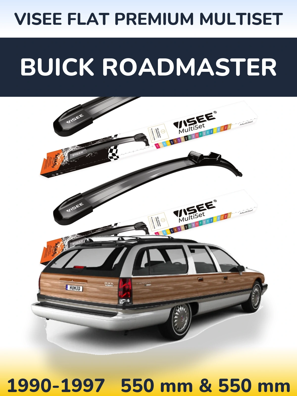 Front wiper blade set VISEE FLAT PREMIUM MultiSet 550 & 550 mm for Buick Roadmaster 1990-1997