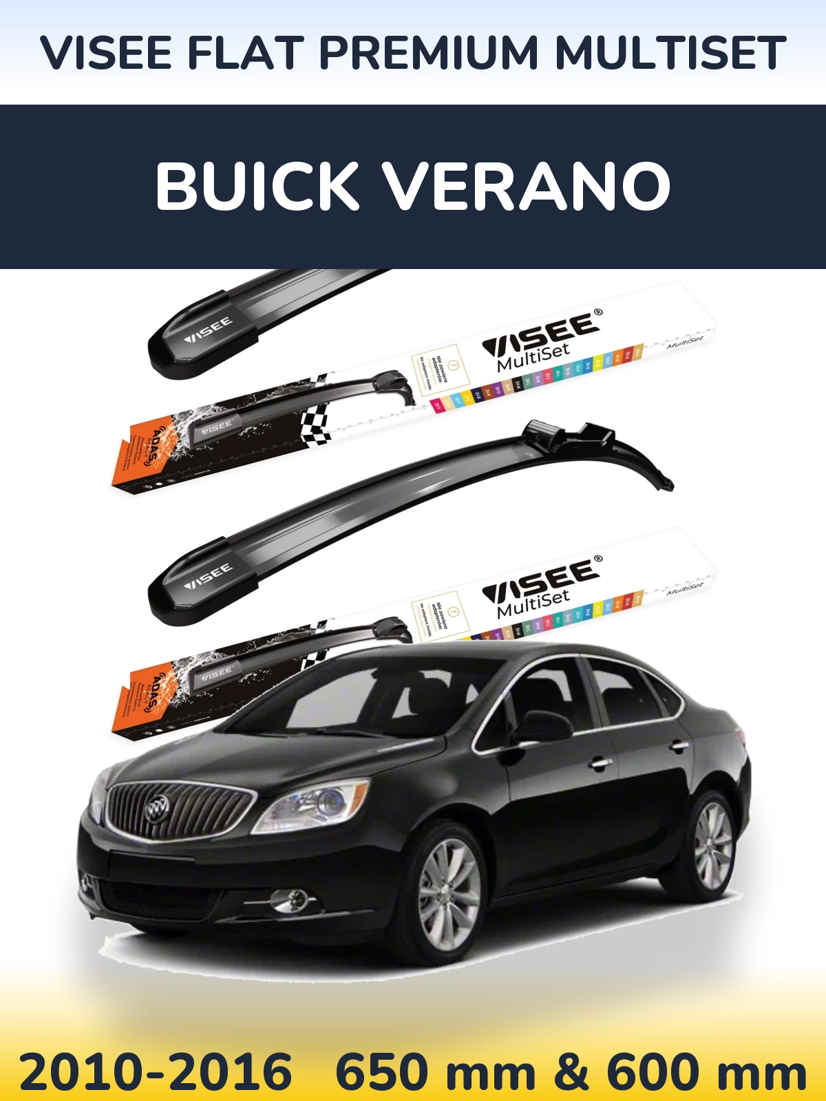 Комплект передних дворников VISEE FLAT PREMIUM MultiSet 650 & 600 мм для Buick Verano 2010-2016