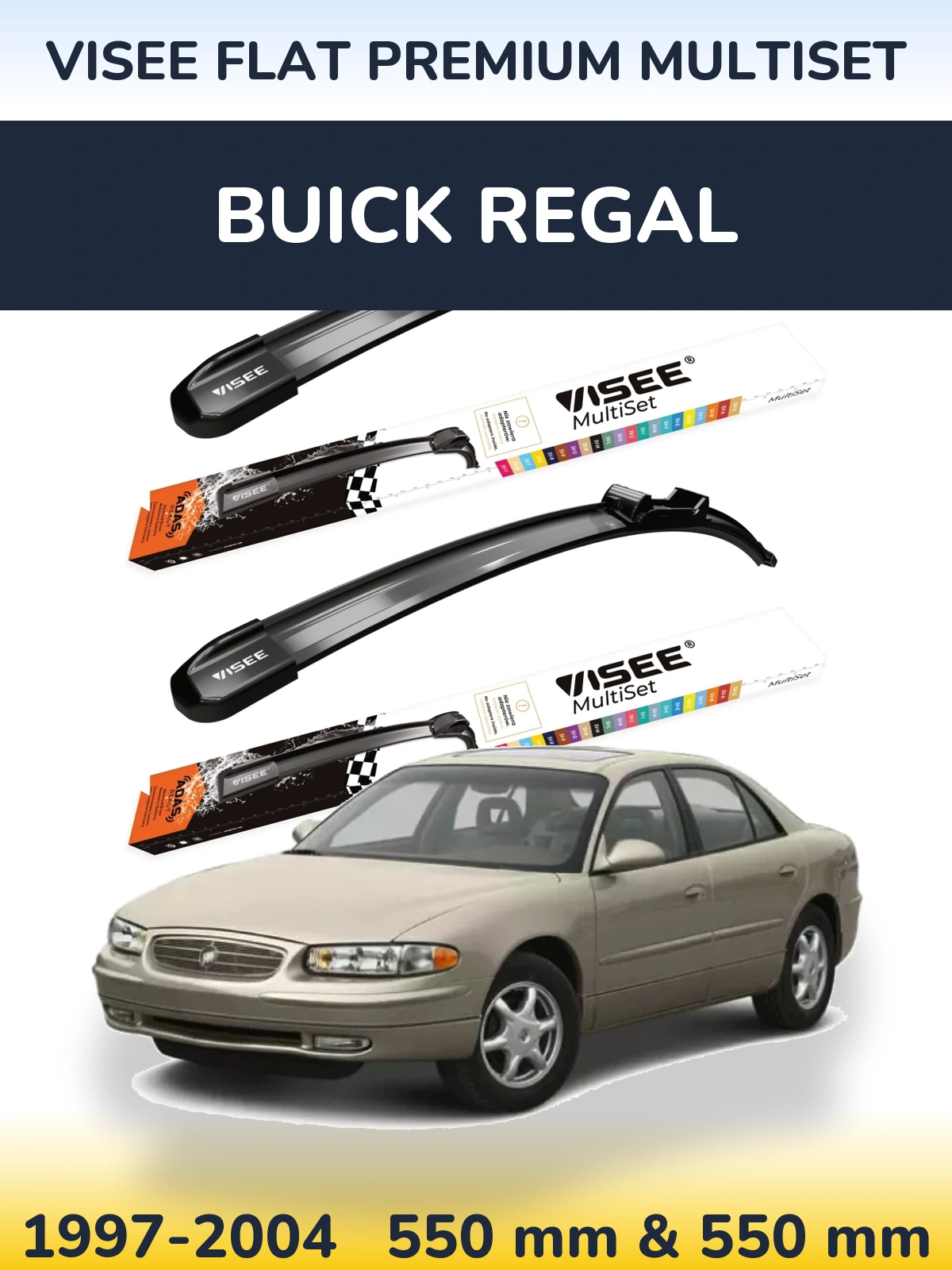 Komplet przednich wycieraczek VISEE FLAT PREMIUM MultiSet 550 & 550 mm do Buick Regal 1997-2004