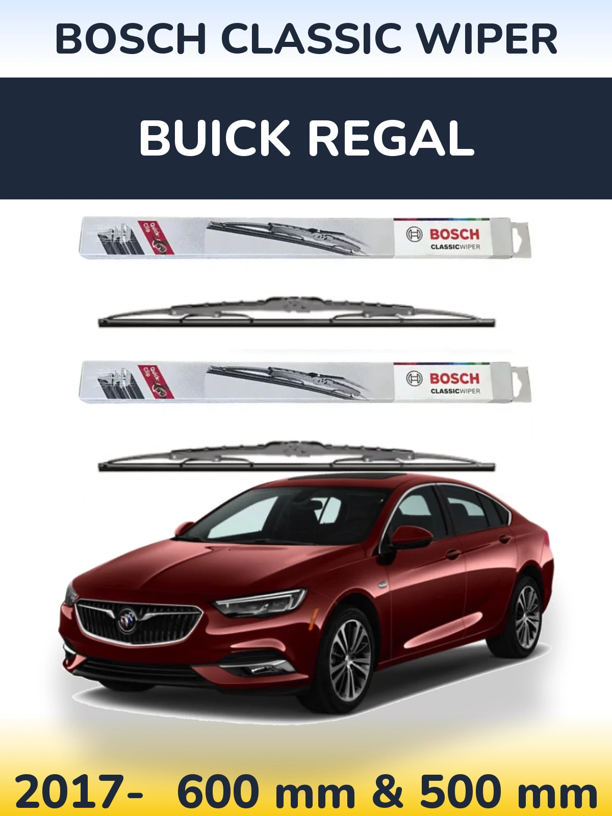 Front wiper blade set BOSCH Classic Wiper 600 & 500 mm for Buick Regal 2017-2026