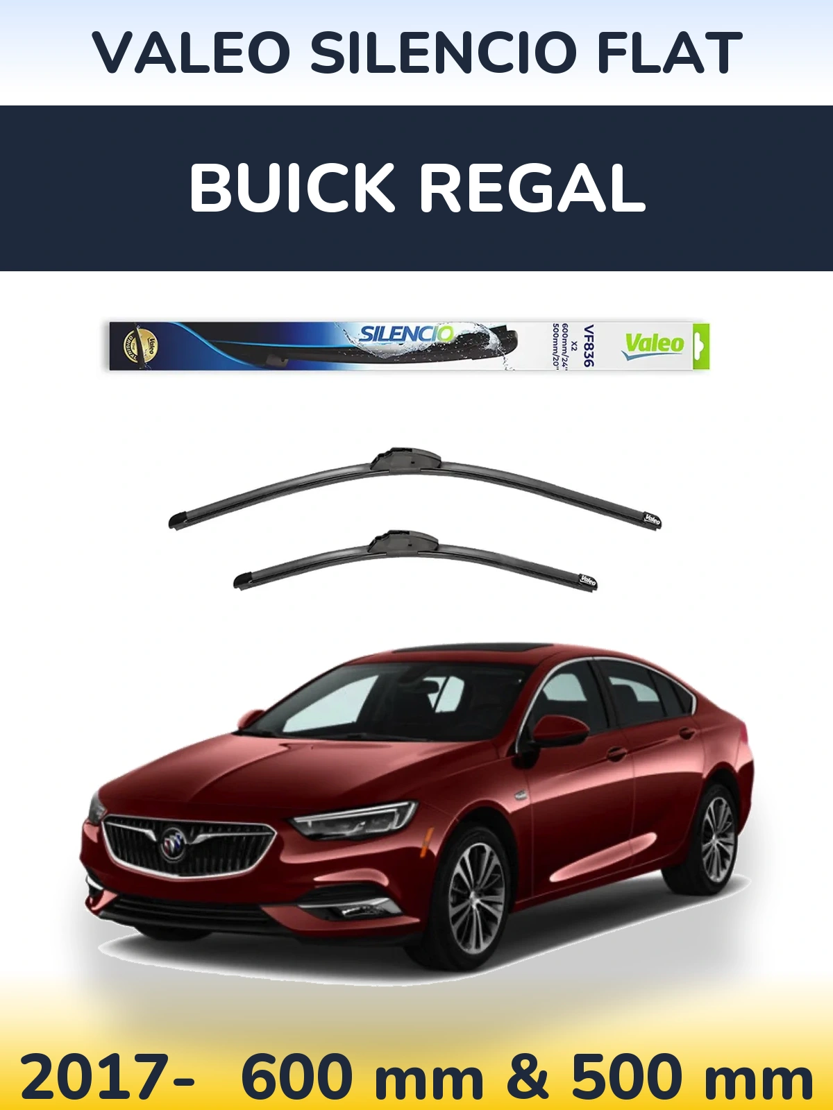 Komplet przednich wycieraczek Valeo Silencio Flat 600 & 500 mm do Buick Regal 2017-2026