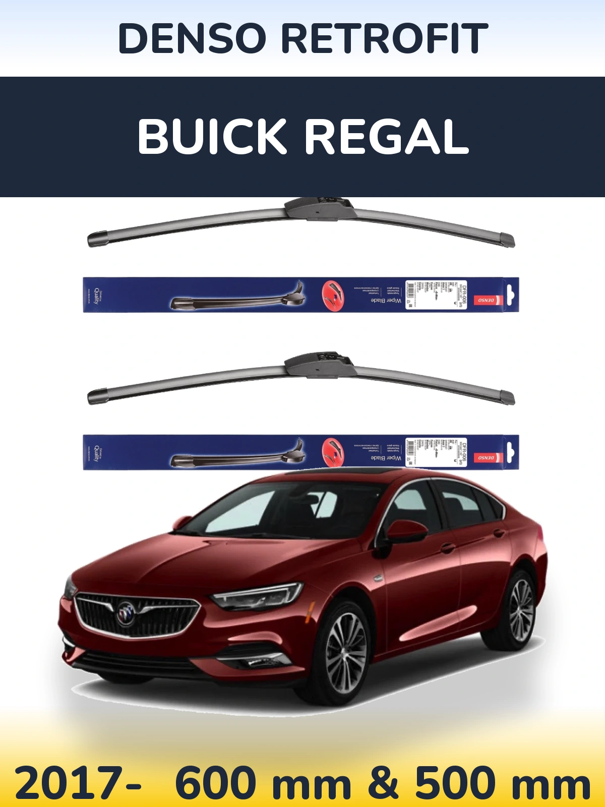 Front wiper blade set Denso Retrofit 600 & 500 mm for Buick Regal 2017-2026