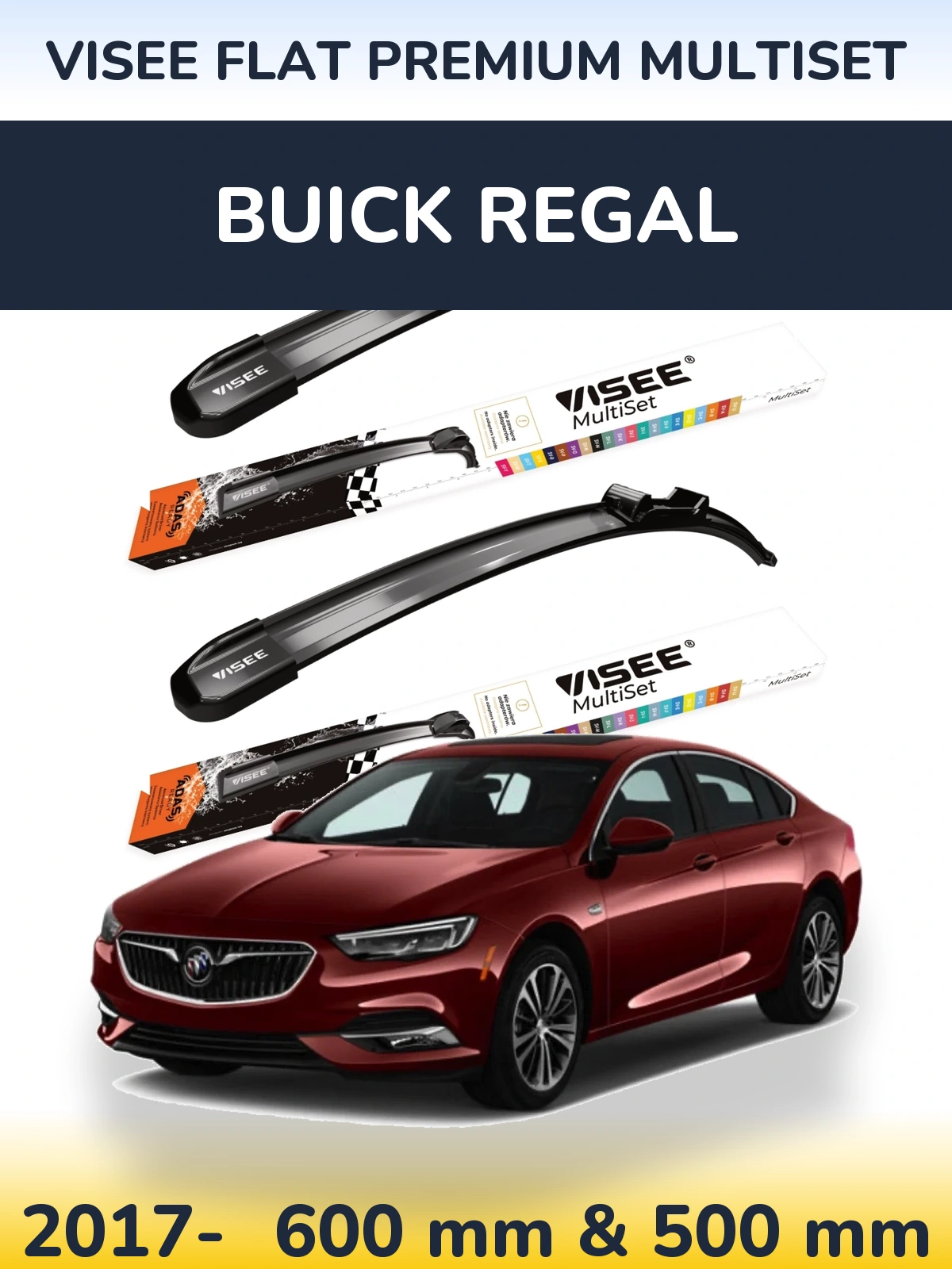 Front wiper blade set VISEE FLAT PREMIUM MultiSet 600 & 500 mm for Buick Regal 2017-2026