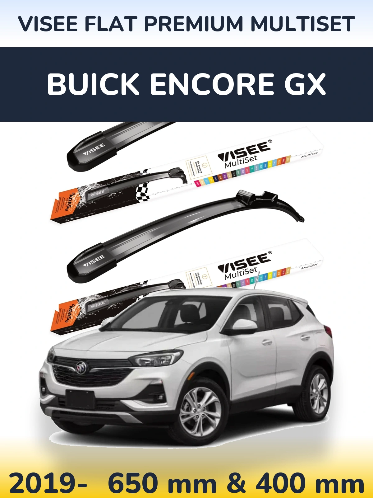 Комплект передних дворников VISEE FLAT PREMIUM MultiSet 650 & 400 мм для Buick Encore GX 2019-2026