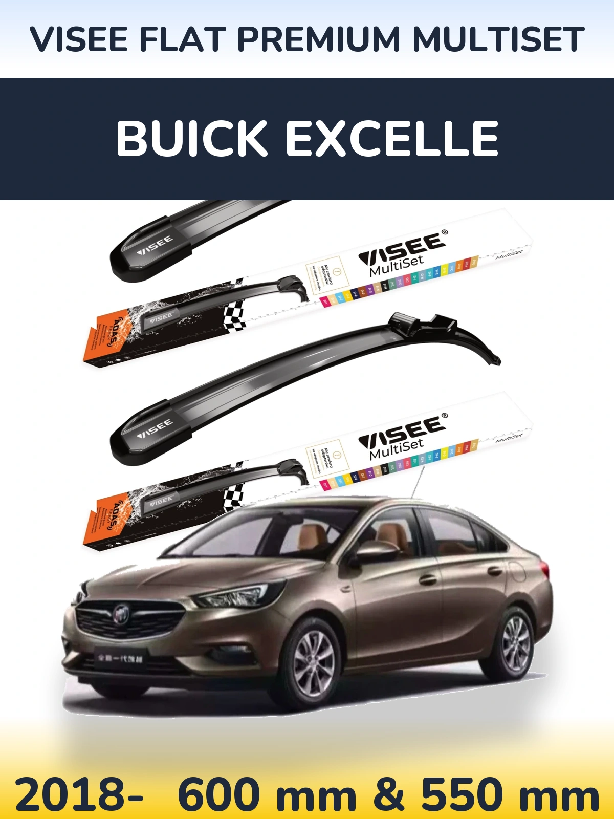 Комплект передних дворников VISEE FLAT PREMIUM MultiSet 600 & 550 мм для Buick Excelle 2018-2026