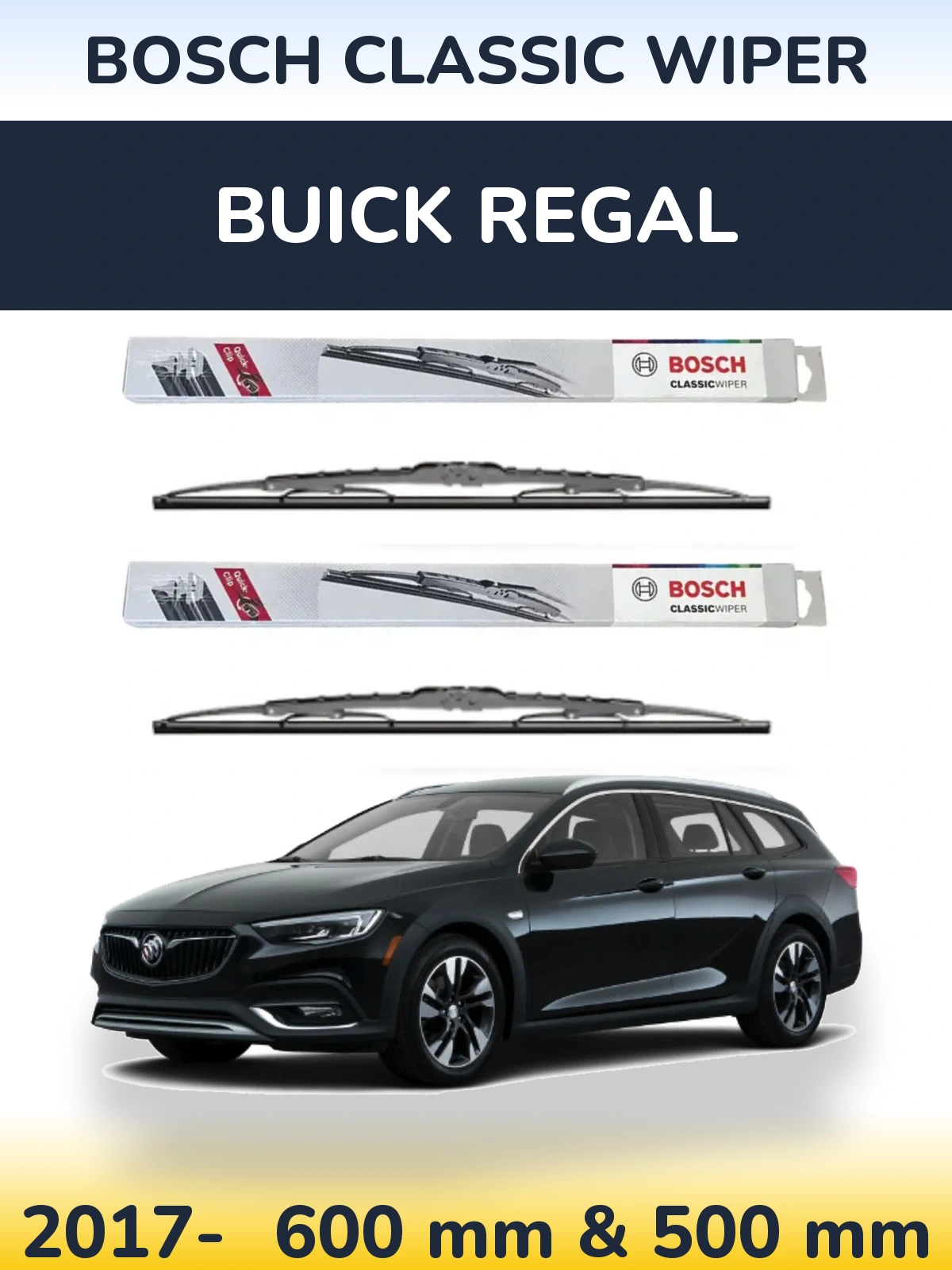 Komplet przednich wycieraczek BOSCH Classic Wiper 600 & 500 mm do Buick Regal 2017-2026