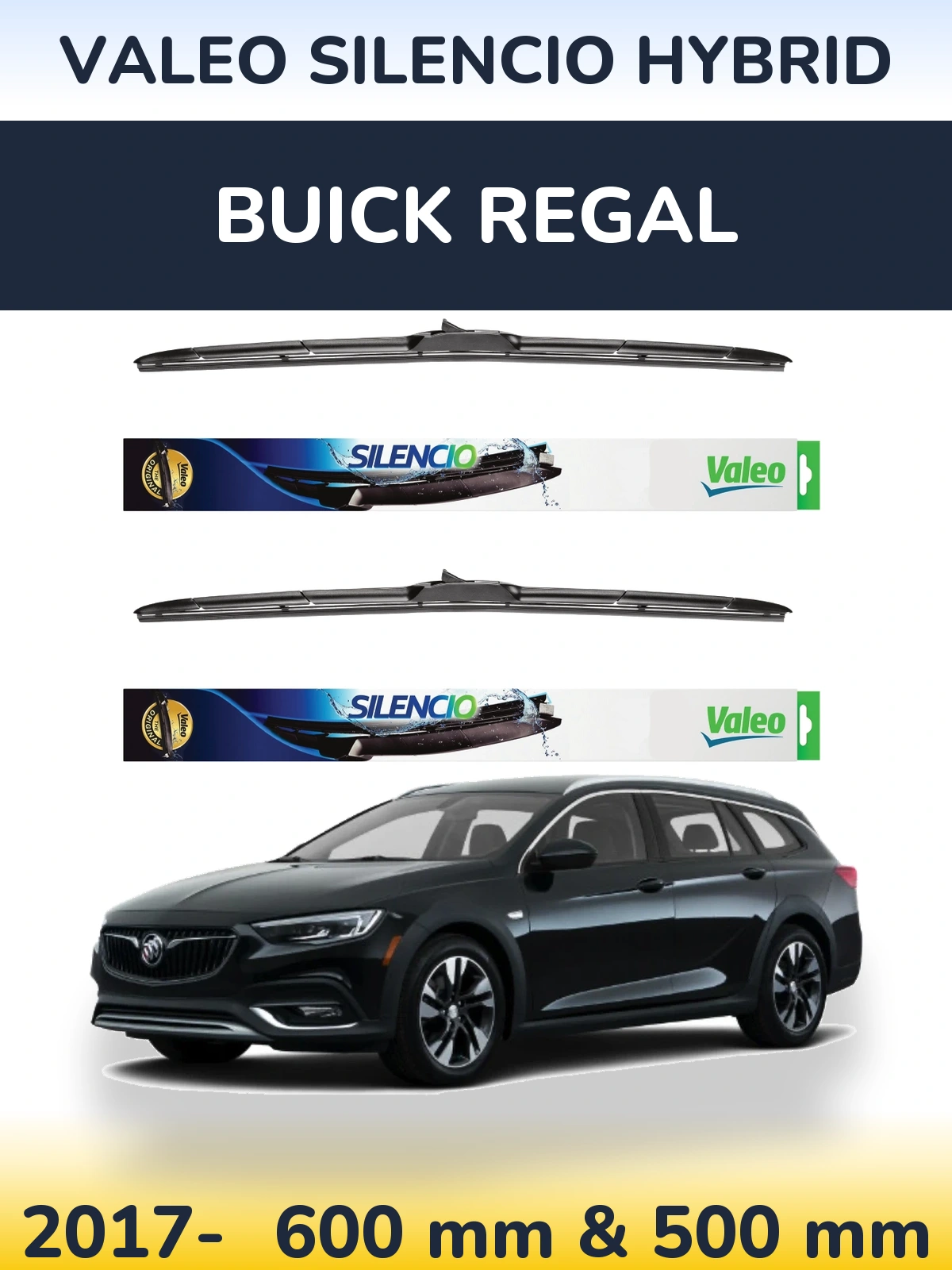 Komplet przednich wycieraczek Valeo Silencio Hybrid 600 & 500 mm do Buick Regal 2017-2026