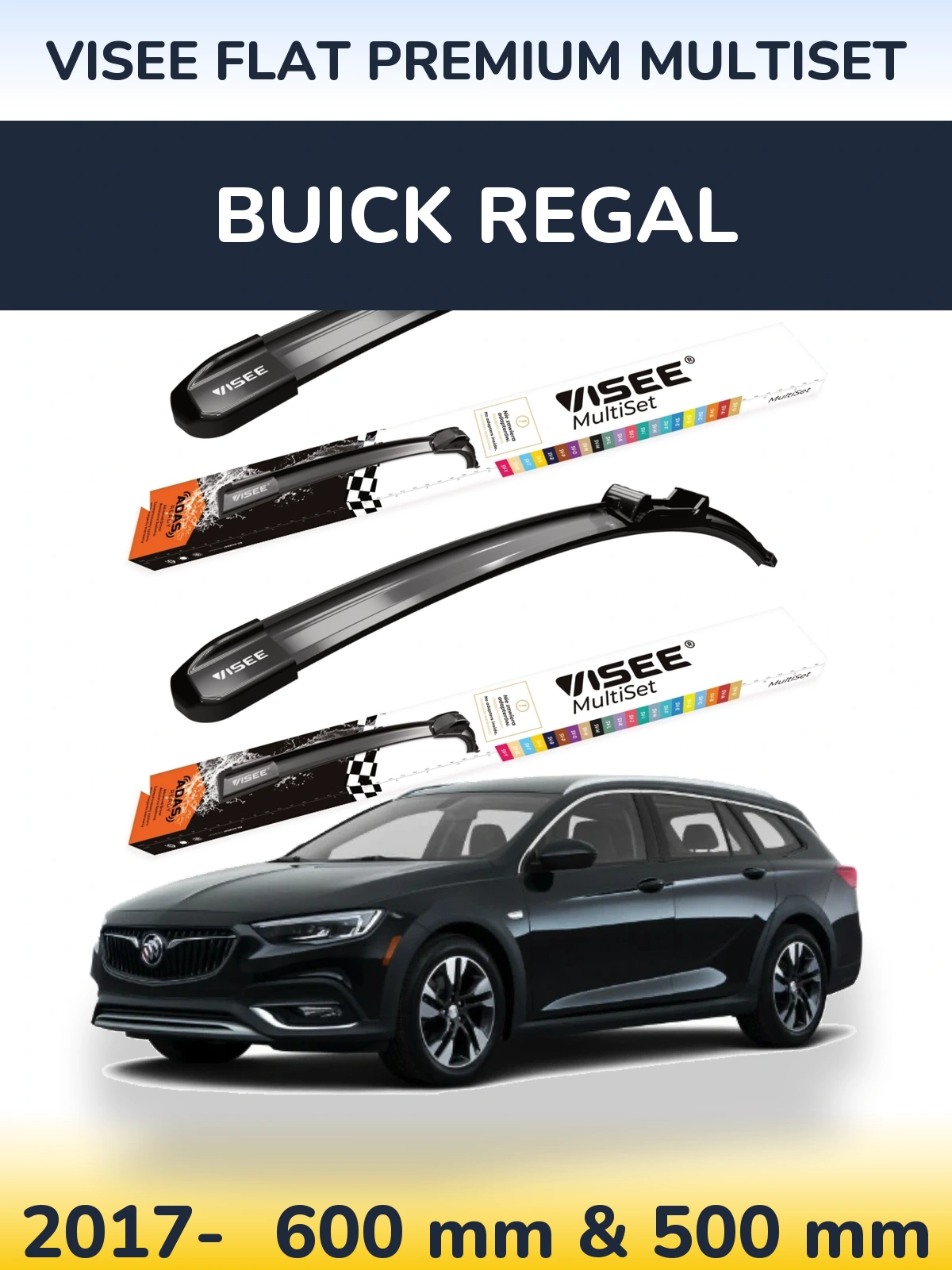 Komplet przednich wycieraczek VISEE FLAT PREMIUM MultiSet 600 & 500 mm do Buick Regal 2017-2026