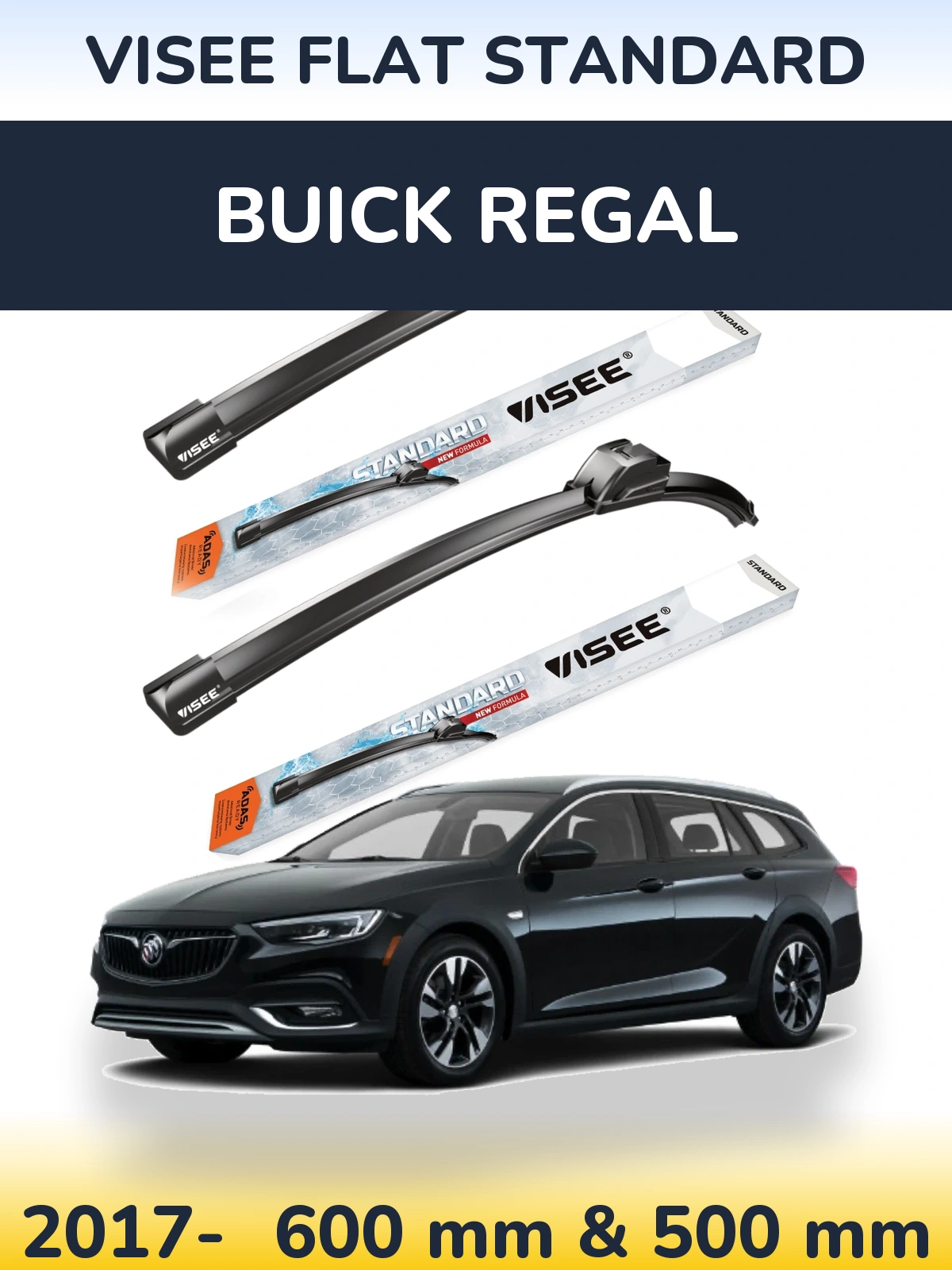 Komplet przednich wycieraczek VISEE FLAT STANDARD 600 & 500 mm do Buick Regal 2017-2026