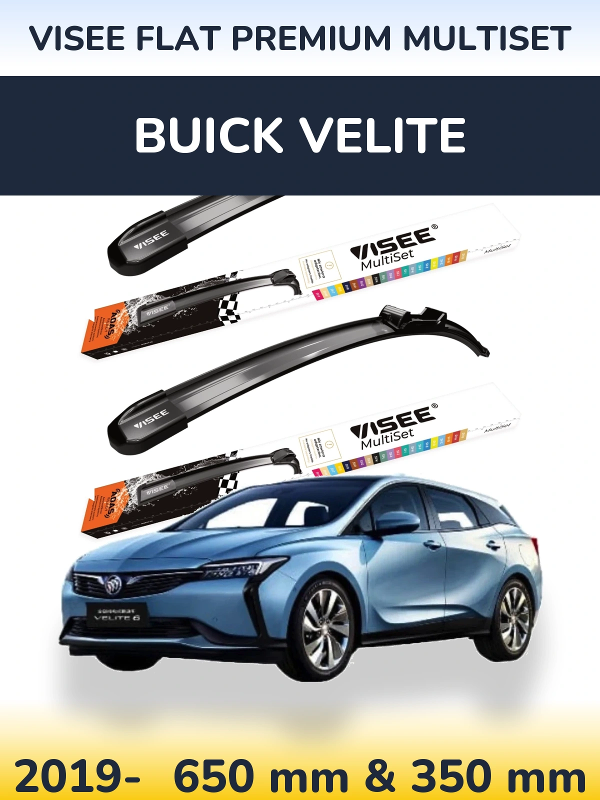 Front wiper blade set VISEE FLAT PREMIUM MultiSet 650 & 350 mm for Buick Velite 2019-2026