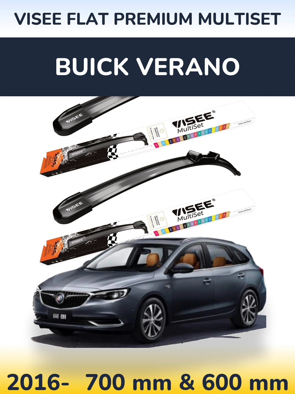 Komplet przednich wycieraczek VISEE FLAT PREMIUM MultiSet 700 & 600 mm do Buick Verano 2016-2026