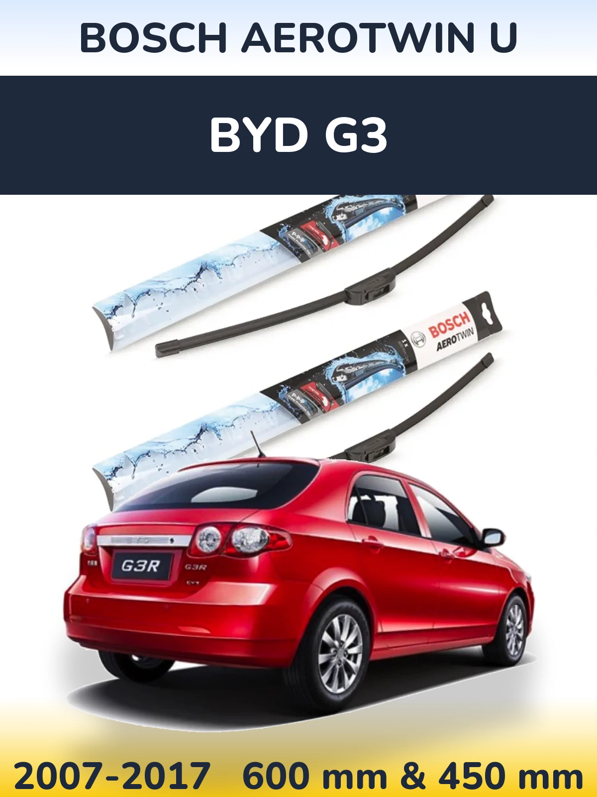 Front wiper blade set BOSCH AeroTwin U 600 & 450 mm for BYD G3 2007-2017