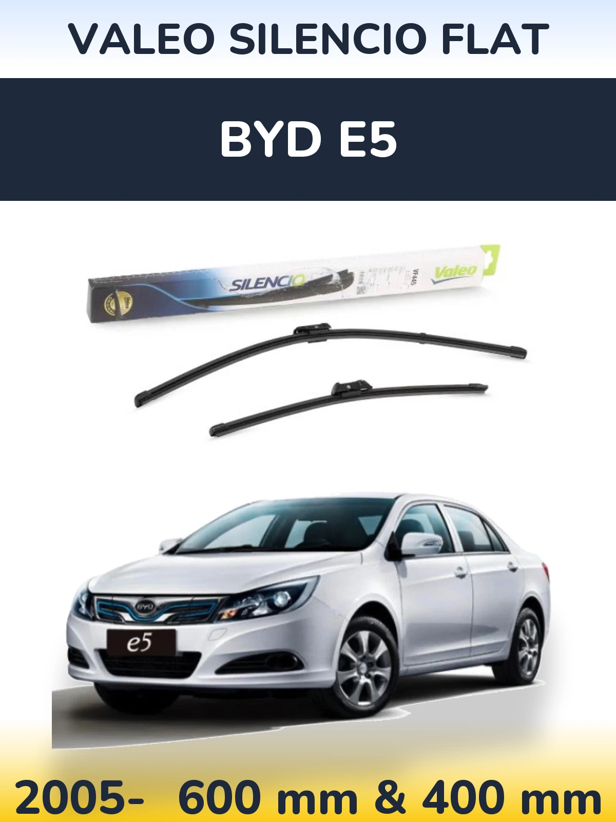 Front wiper blade set Valeo Silencio Flat 600 & 400 mm for BYD E5 2005-2026