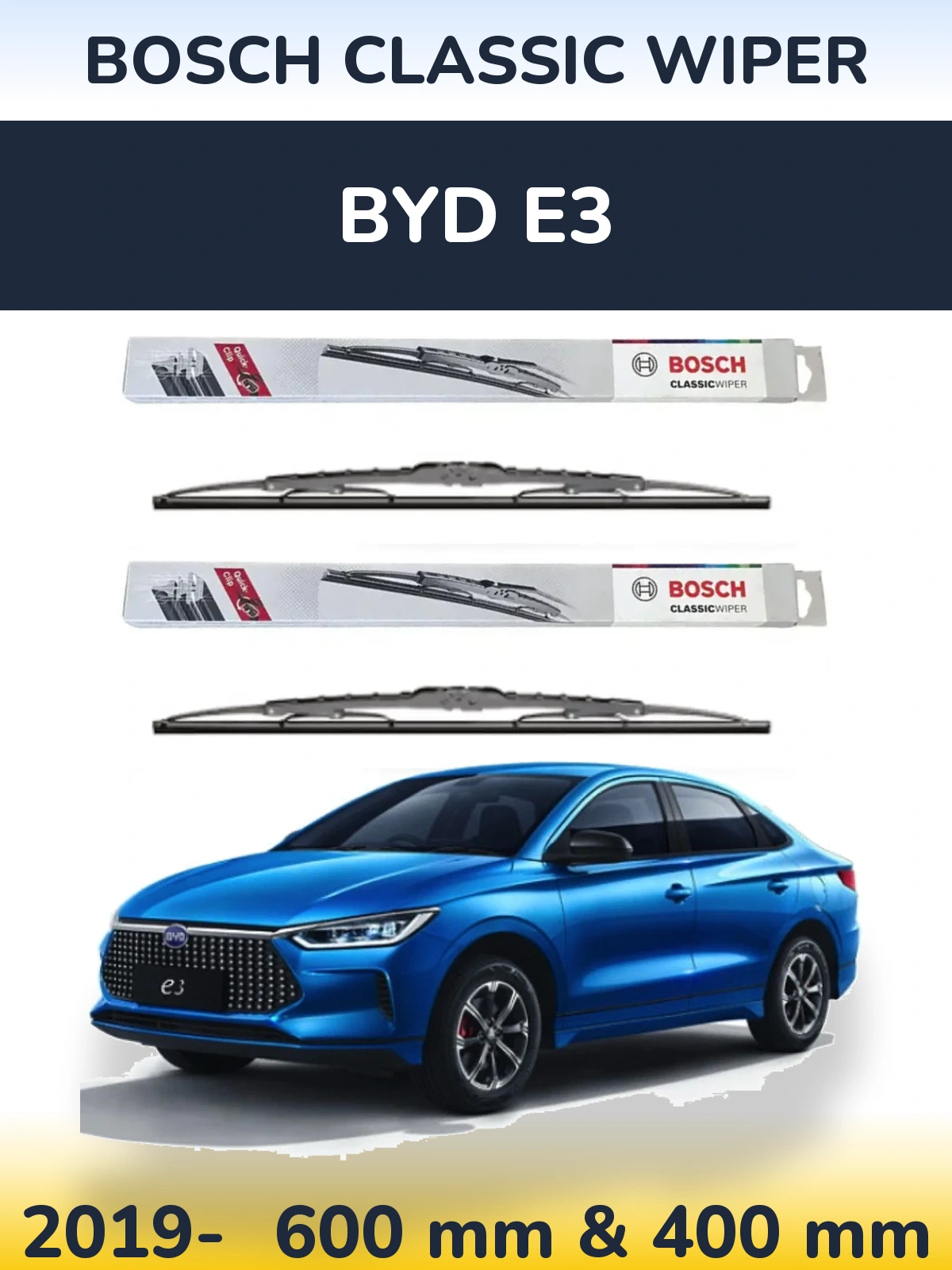 Komplet przednich wycieraczek BOSCH Classic Wiper 600 & 400 mm do BYD E3 2019-2026