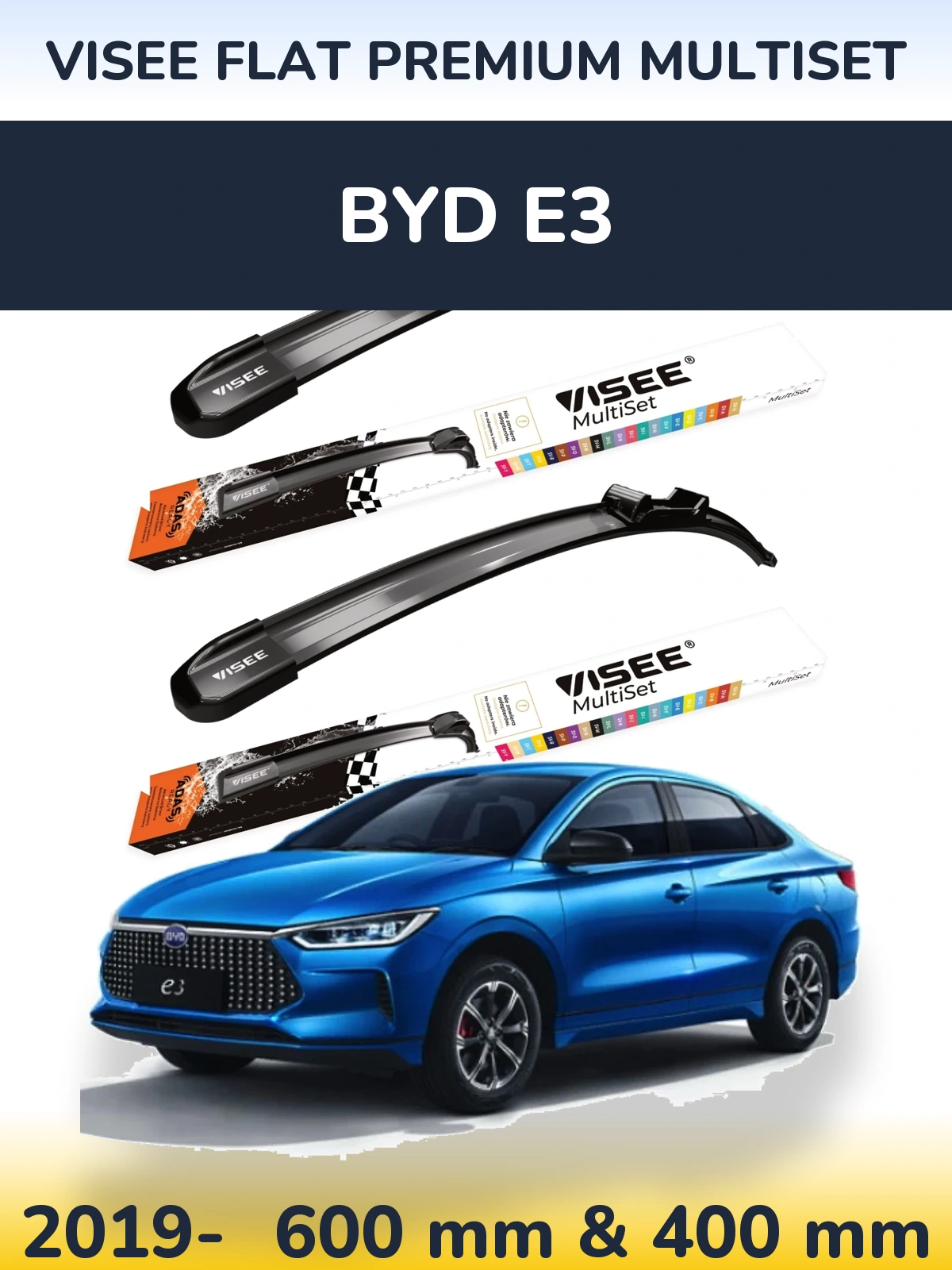 Комплект передних дворников VISEE FLAT PREMIUM MultiSet 600 & 400 мм для BYD E3 2019-2026