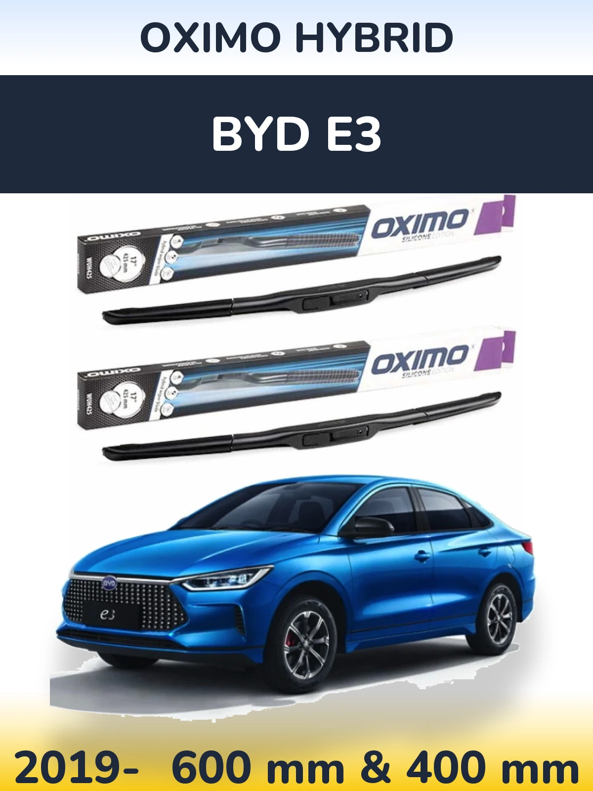 Комплект передних дворников Oximo Hybrid 600 & 400 мм для BYD E3 2019-2026