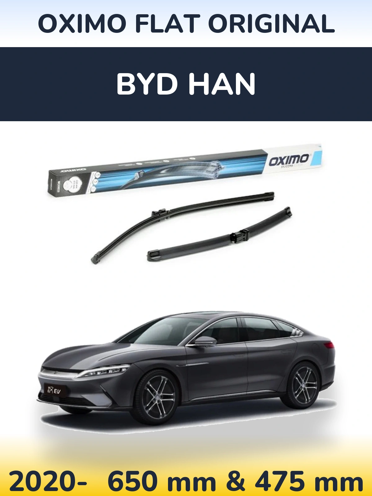 Комплект передних дворников Oximo Flat Original 650 & 475 мм для BYD Han 2020-2026