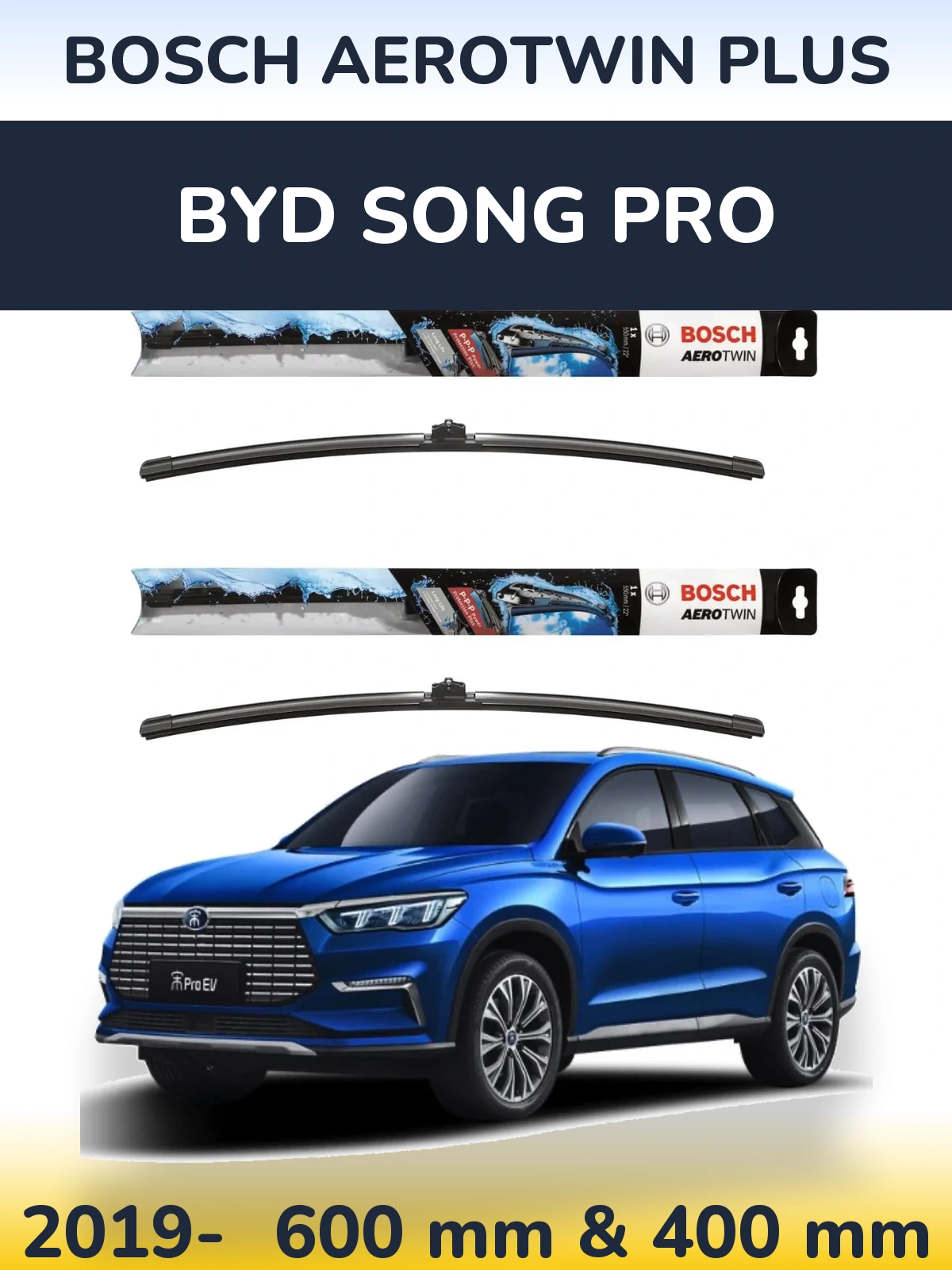 Front wiper blade set BOSCH AeroTwin Plus 600 & 400 mm for BYD Song Pro 2019-2026