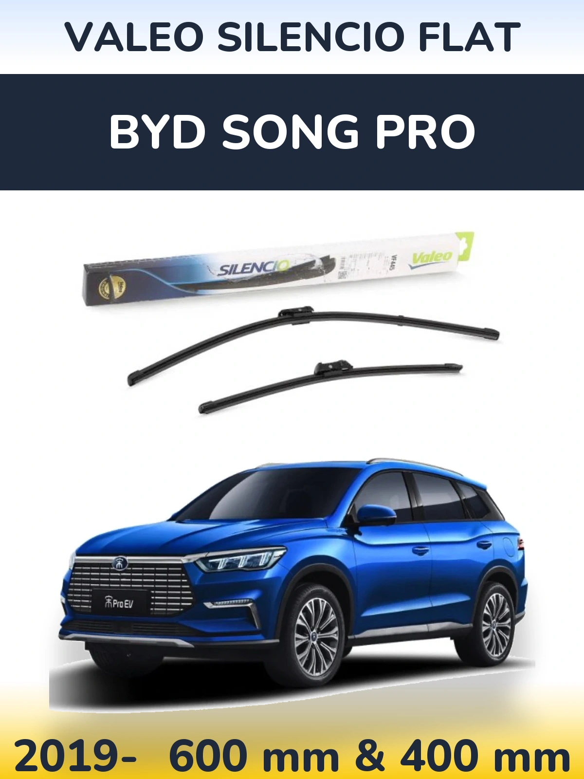 Front wiper blade set Valeo Silencio Flat 600 & 400 mm for BYD Song Pro 2019-2026