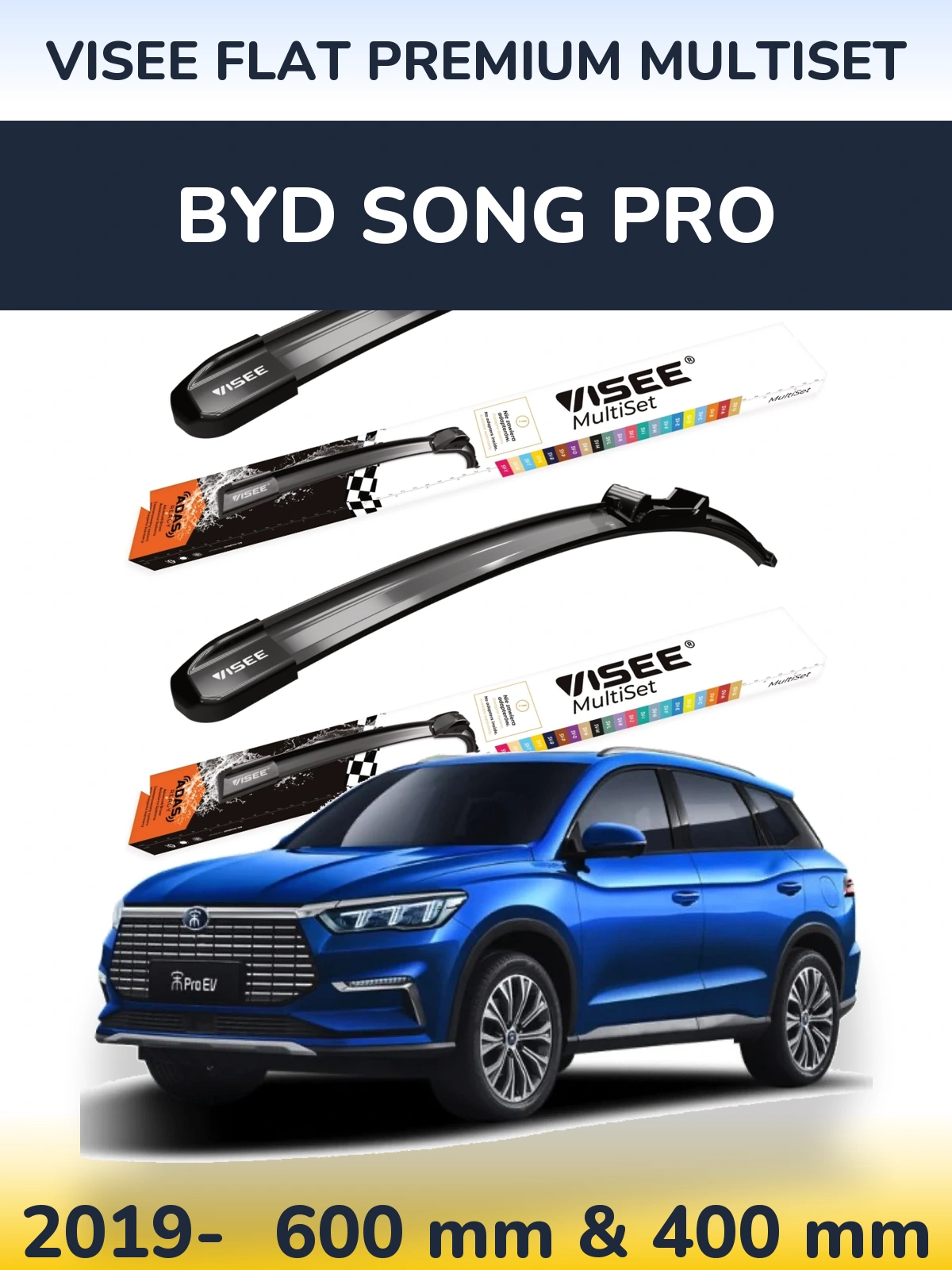 Front wiper blade set VISEE FLAT PREMIUM MultiSet 600 & 400 mm for BYD Song Pro 2019-2026