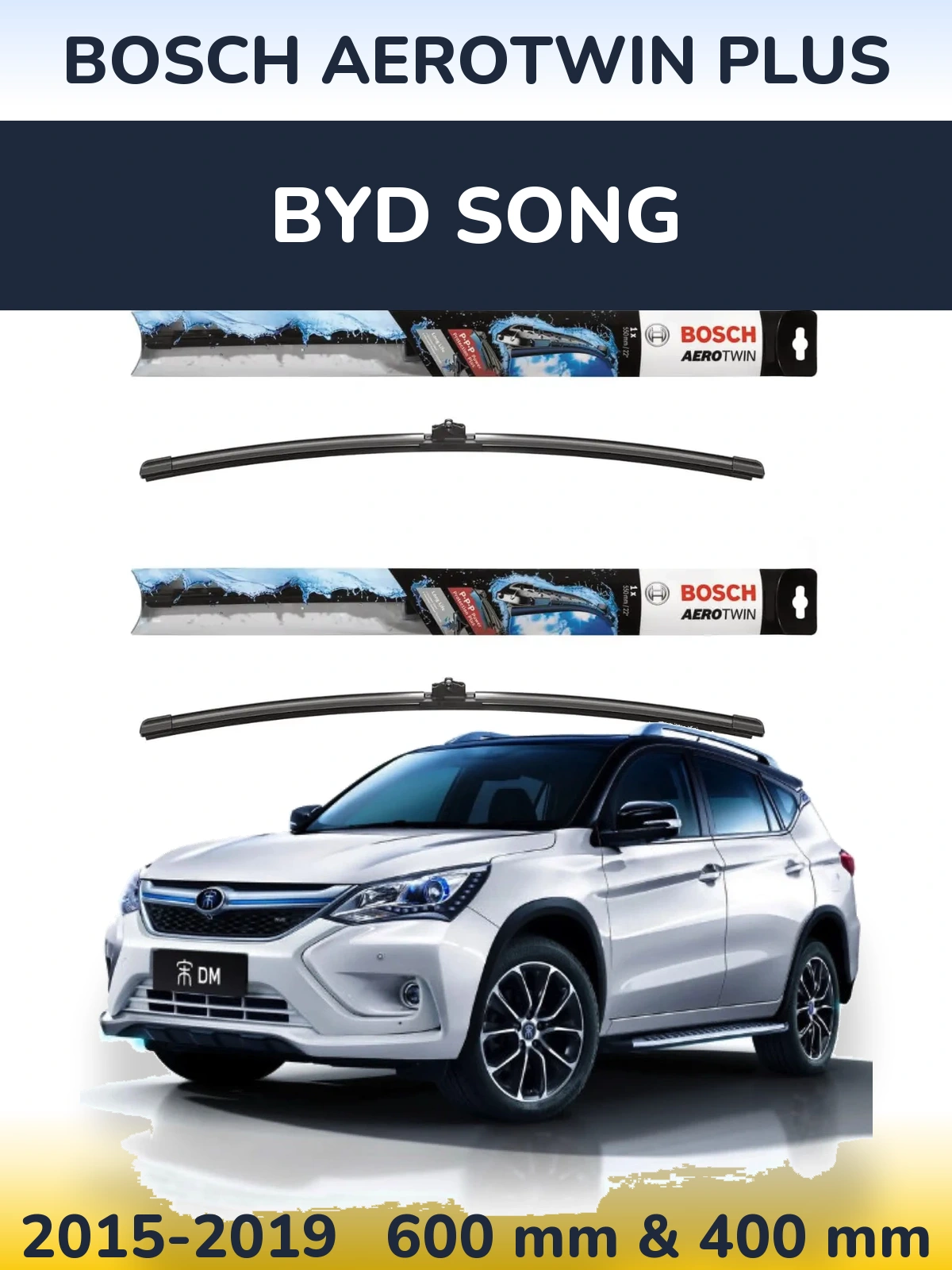 Front wiper blade set BOSCH AeroTwin Plus 600 & 400 mm for BYD Song 2015-2019