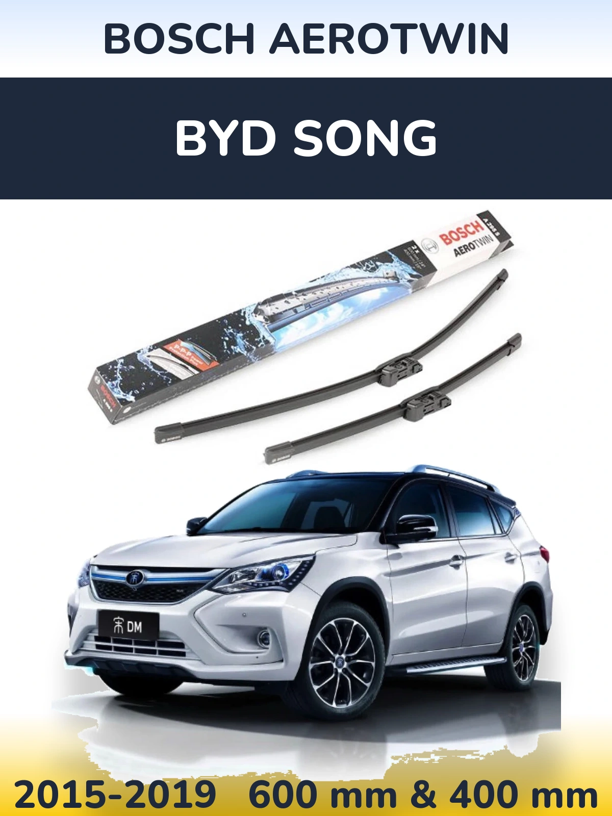 Front wiper blade set BOSCH AeroTwin 600 & 400 mm for BYD Song 2015-2019