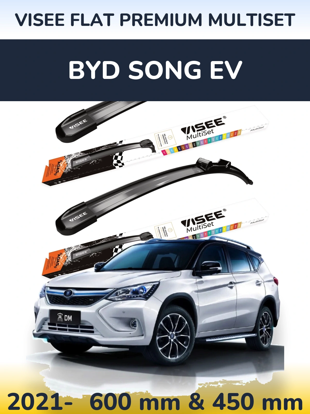 Komplet przednich wycieraczek VISEE FLAT PREMIUM MultiSet 600 & 450 mm do BYD Song EV 2021-2026