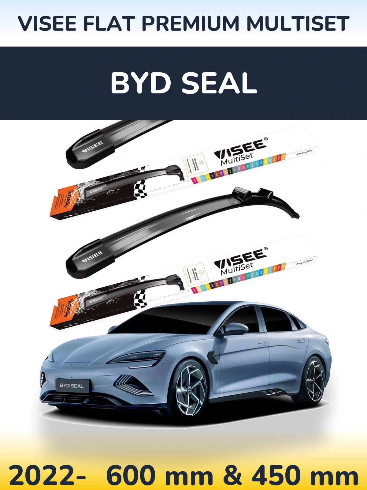 Front wiper blade set VISEE FLAT PREMIUM MultiSet 600 & 450 mm for BYD Seal 2022-2026