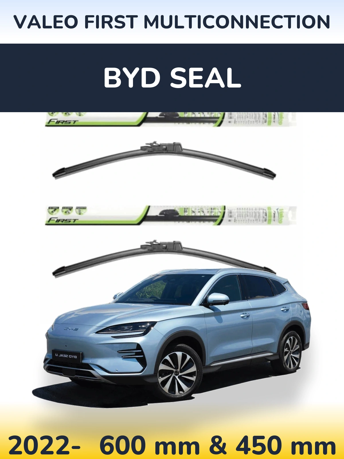 Front wiper blade set Valeo First MultiConnection 600 & 450 mm for BYD Seal 2022-2026
