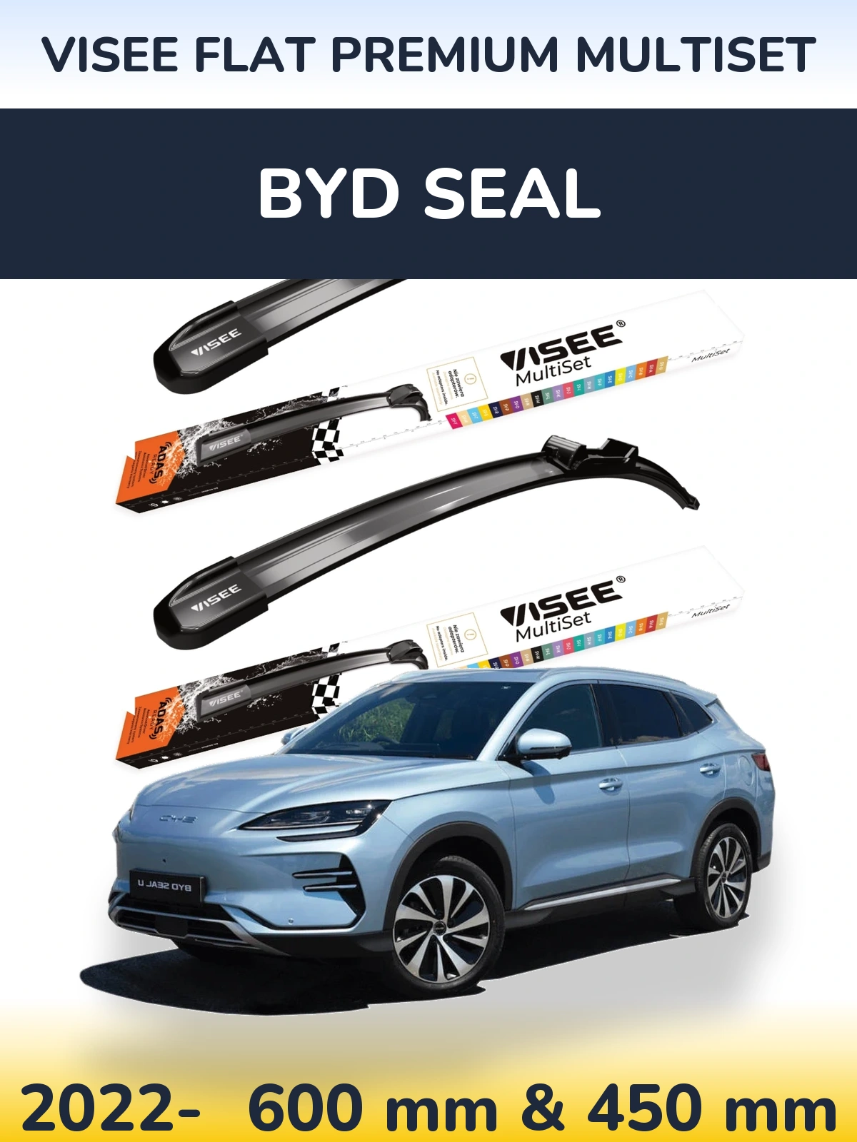 Комплект передних дворников VISEE FLAT PREMIUM MultiSet 600 & 450 мм для BYD Seal 2022-2026