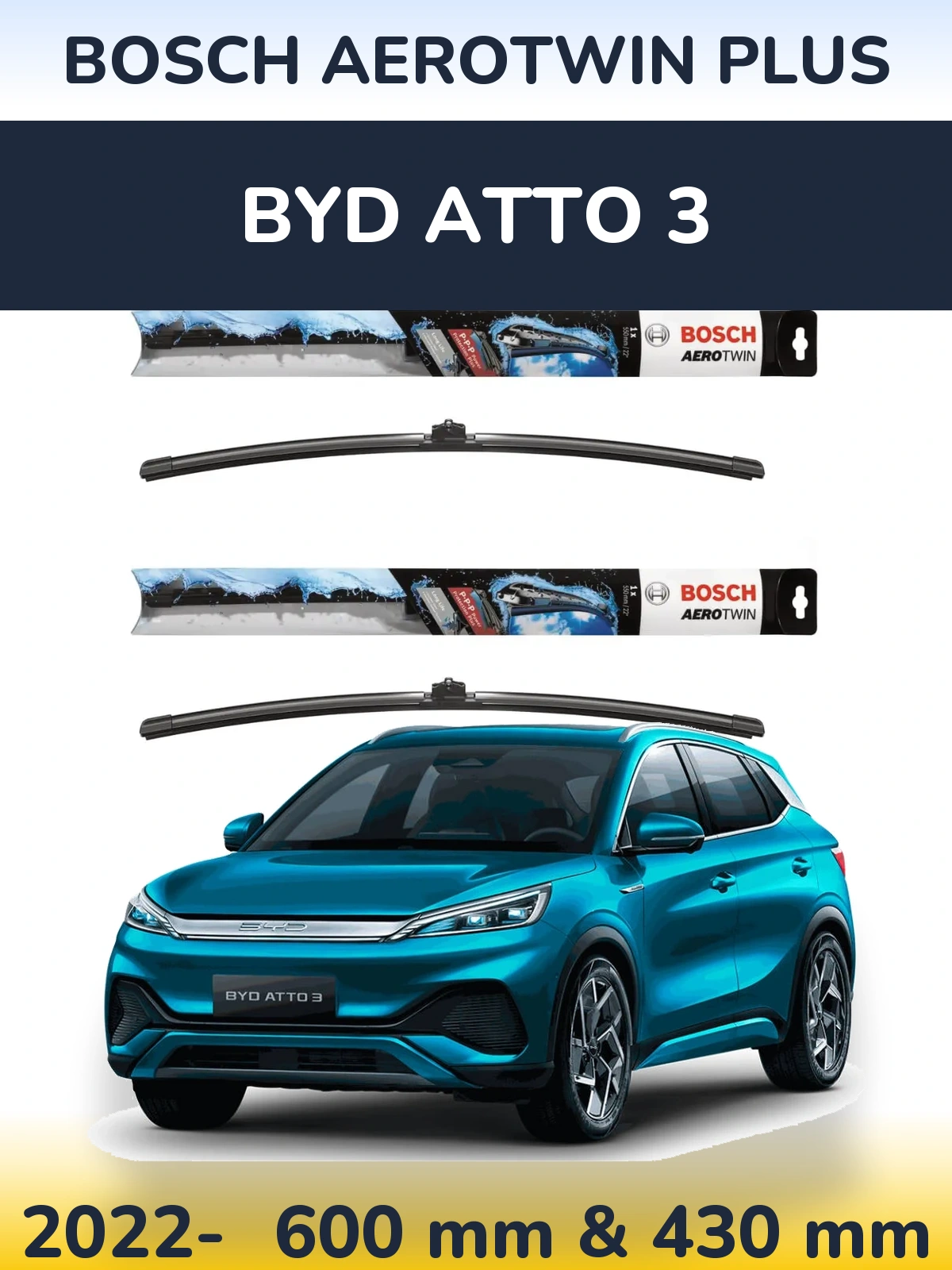 Комплект передних дворников BOSCH AeroTwin Plus 600 & 430 мм для BYD Atto 3 2022-2026