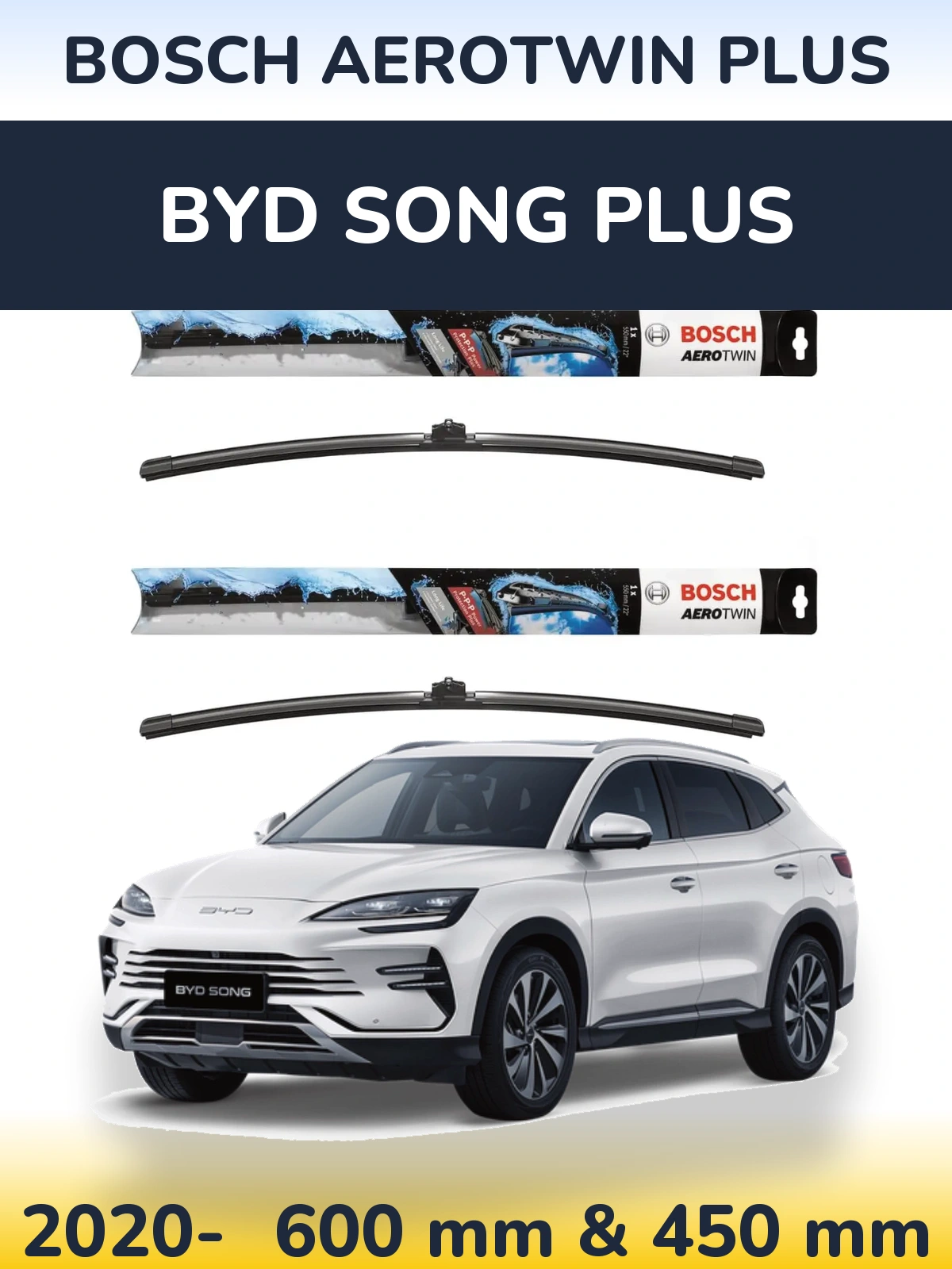 Front wiper blade set BOSCH AeroTwin Plus 600 & 450 mm for BYD Song Plus 2020-2026