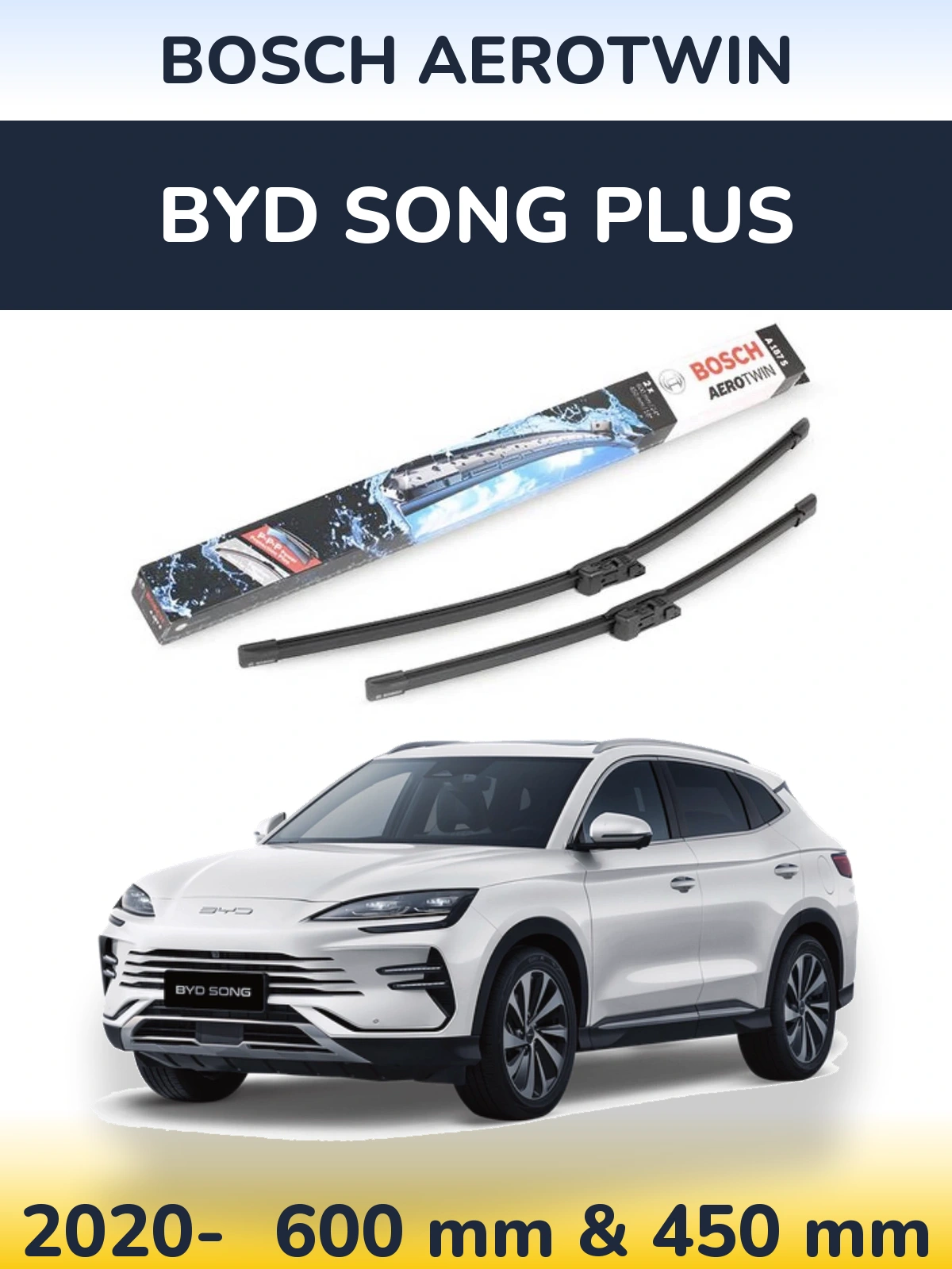 Комплект передних дворников BOSCH AeroTwin 600 & 450 мм для BYD Song Plus 2020-2026