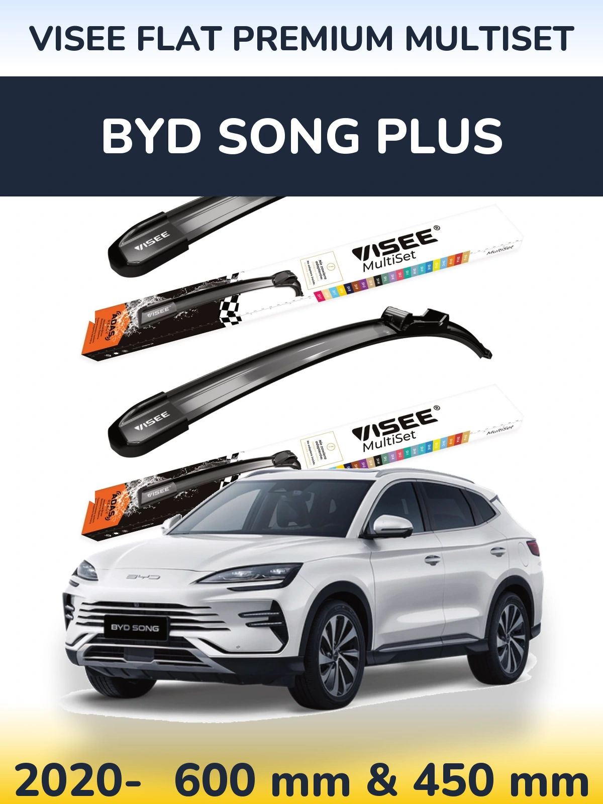 Komplet przednich wycieraczek VISEE FLAT PREMIUM MultiSet 600 & 450 mm do BYD Song Plus 2020-2026