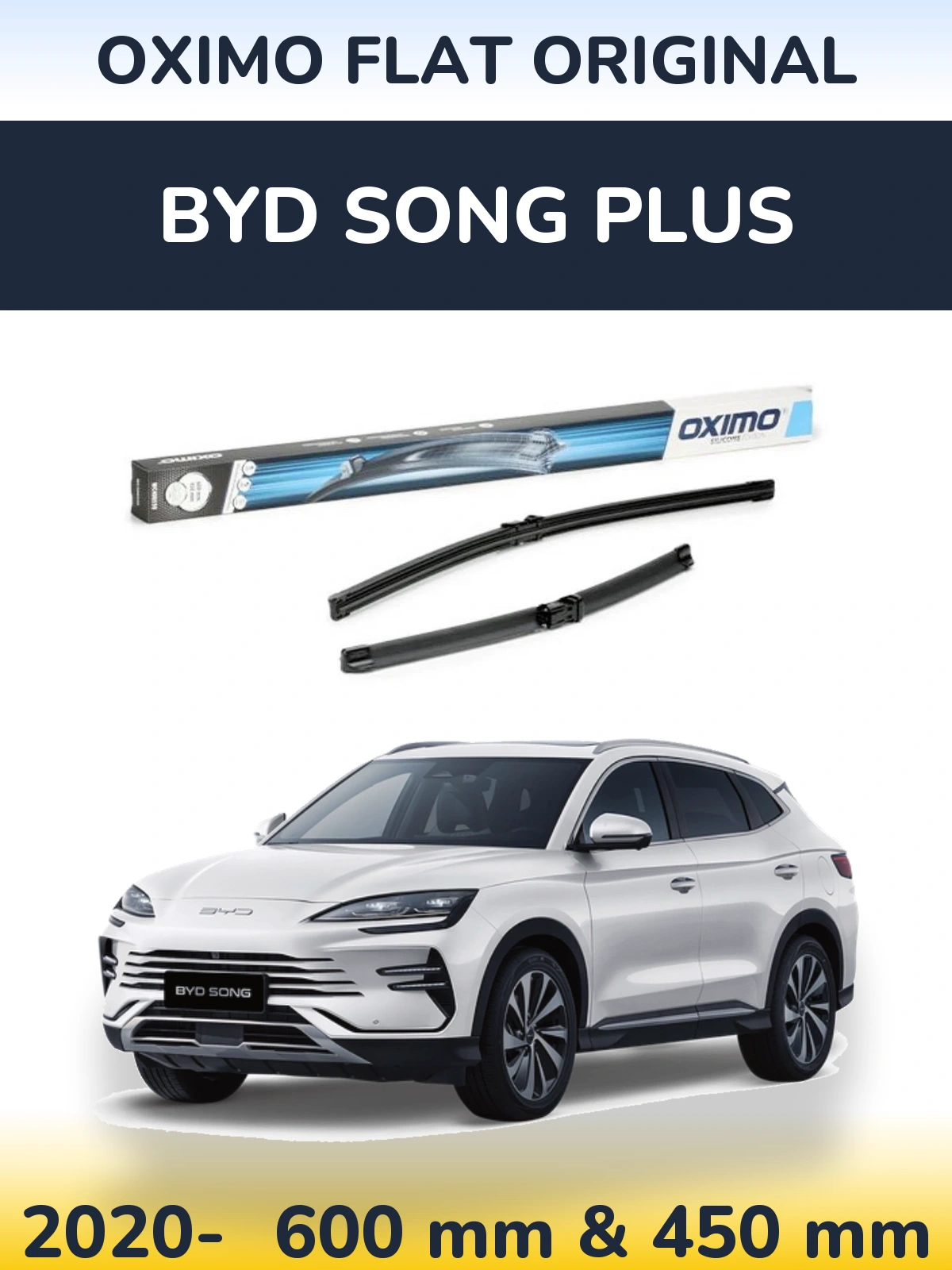 Комплект передних дворников Oximo Flat Original 600 & 450 мм для BYD Song Plus 2020-2026