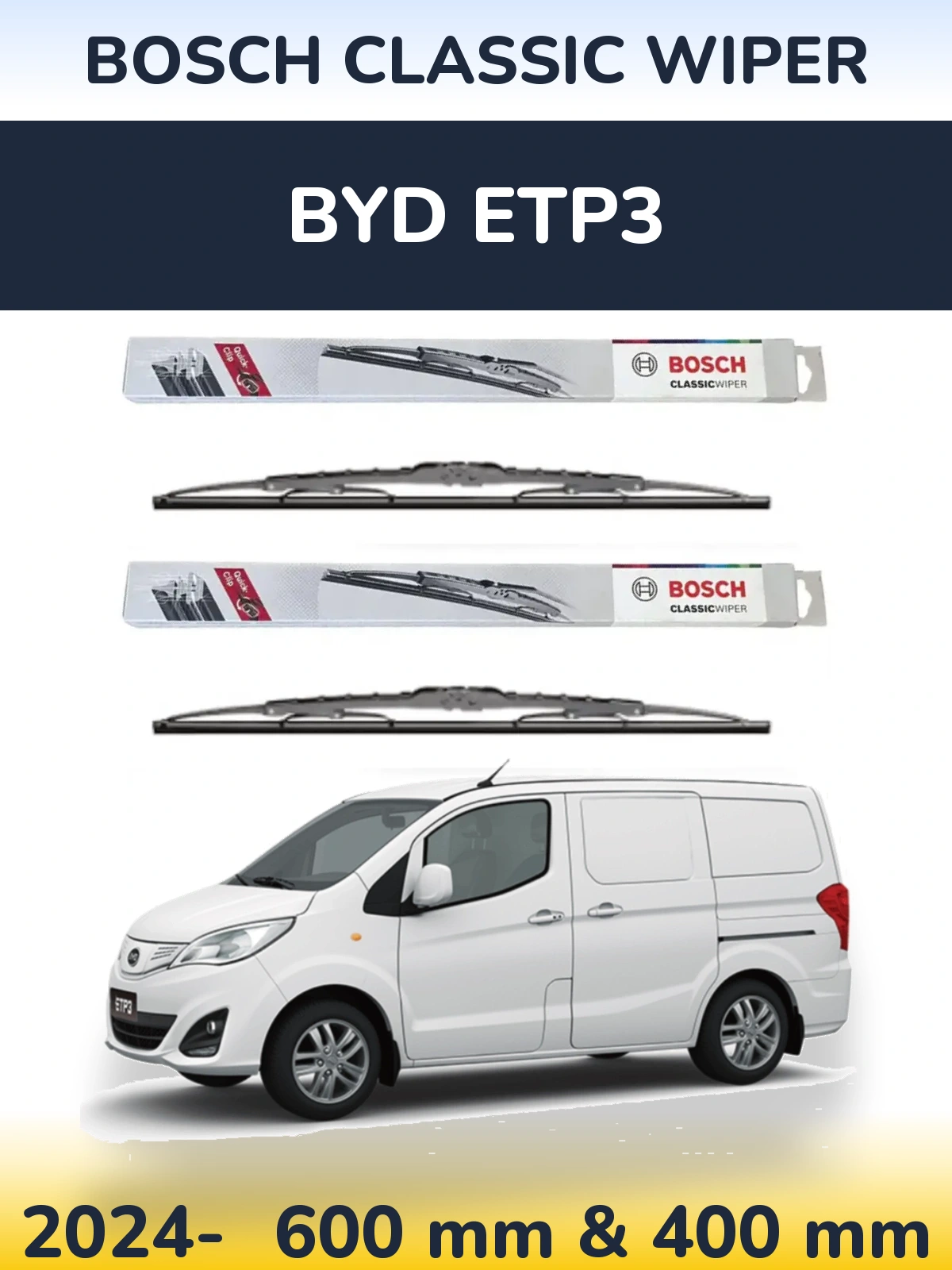 Komplet przednich wycieraczek BOSCH Classic Wiper 600 & 400 mm do BYD ETP3 2024-2026