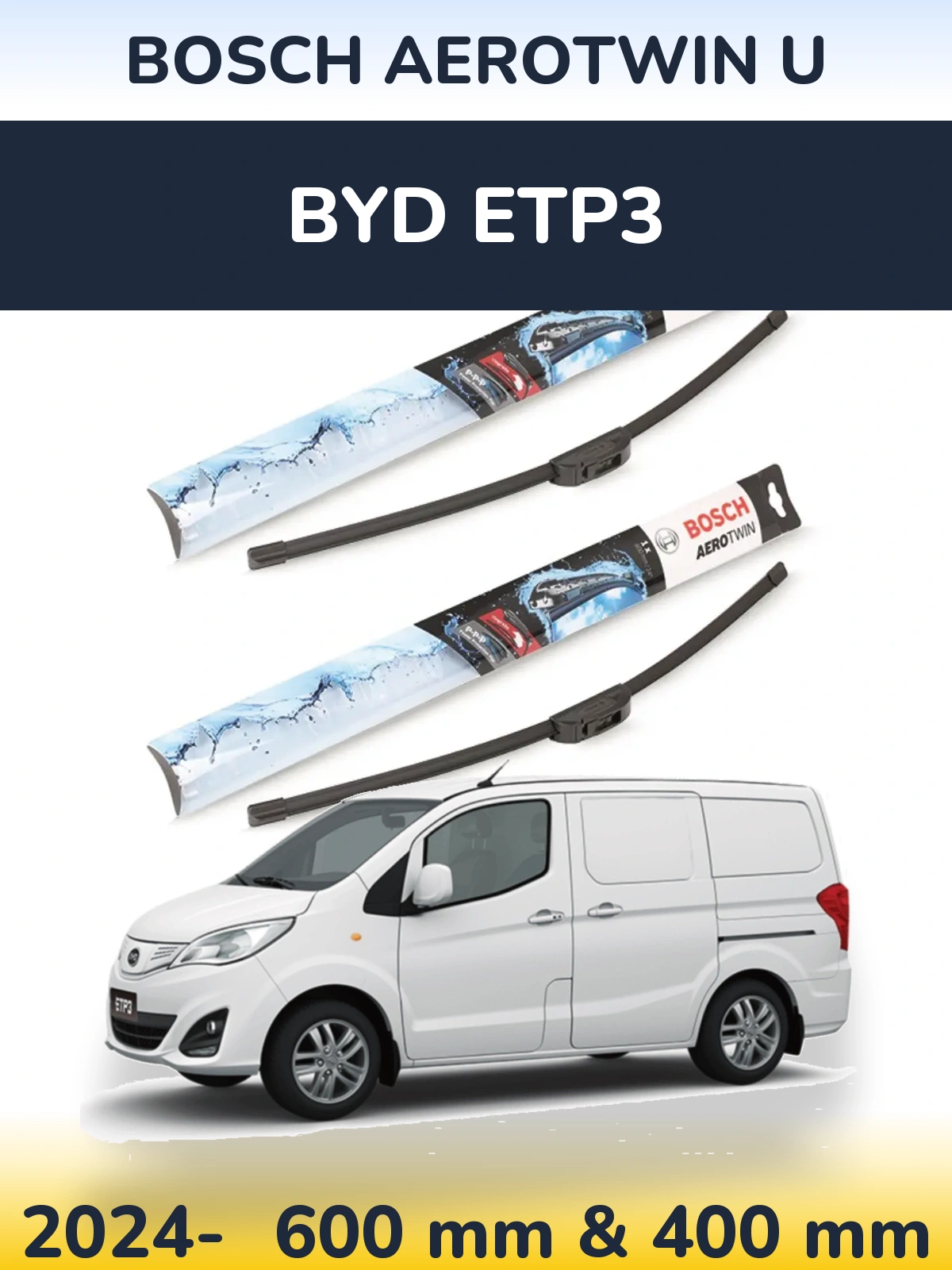 Komplet przednich wycieraczek BOSCH AeroTwin U 600 & 400 mm do BYD ETP3 2024-2026