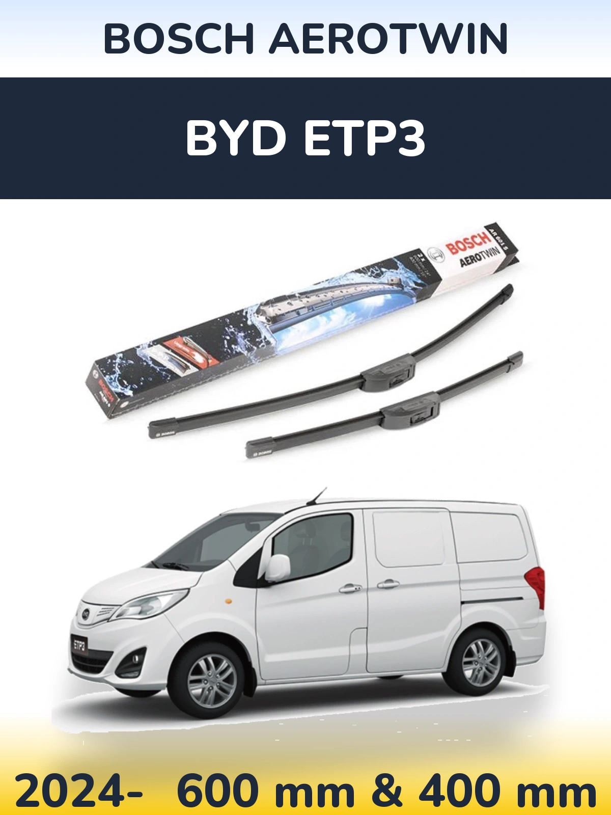 Komplet przednich wycieraczek BOSCH AeroTwin 600 & 400 mm do BYD ETP3 2024-2026